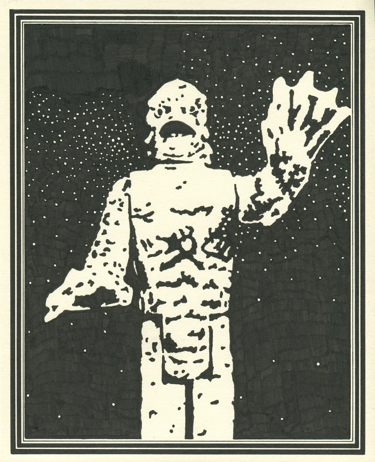  Creature from the Black Lagoon  — permanent marker on paper, 10 x 8 inches, 2020