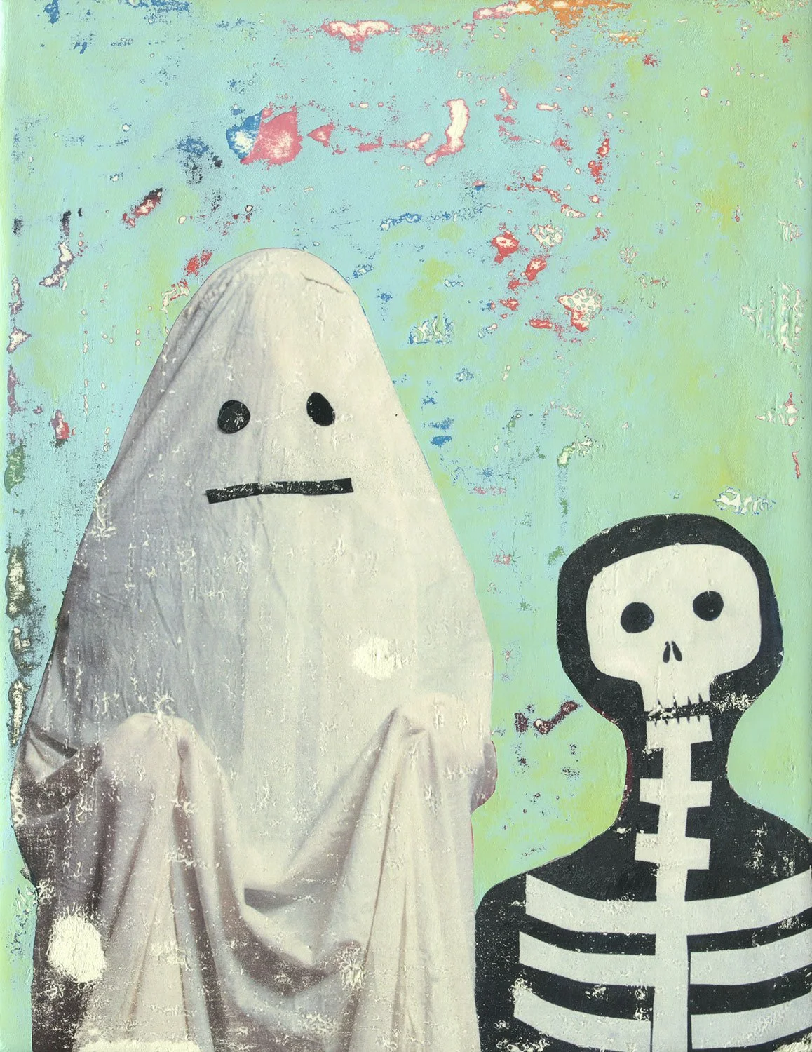  The Ghost & the Skeleton  — acrylic, pigment transfer on canvas, 13 x 10 inches, 2019