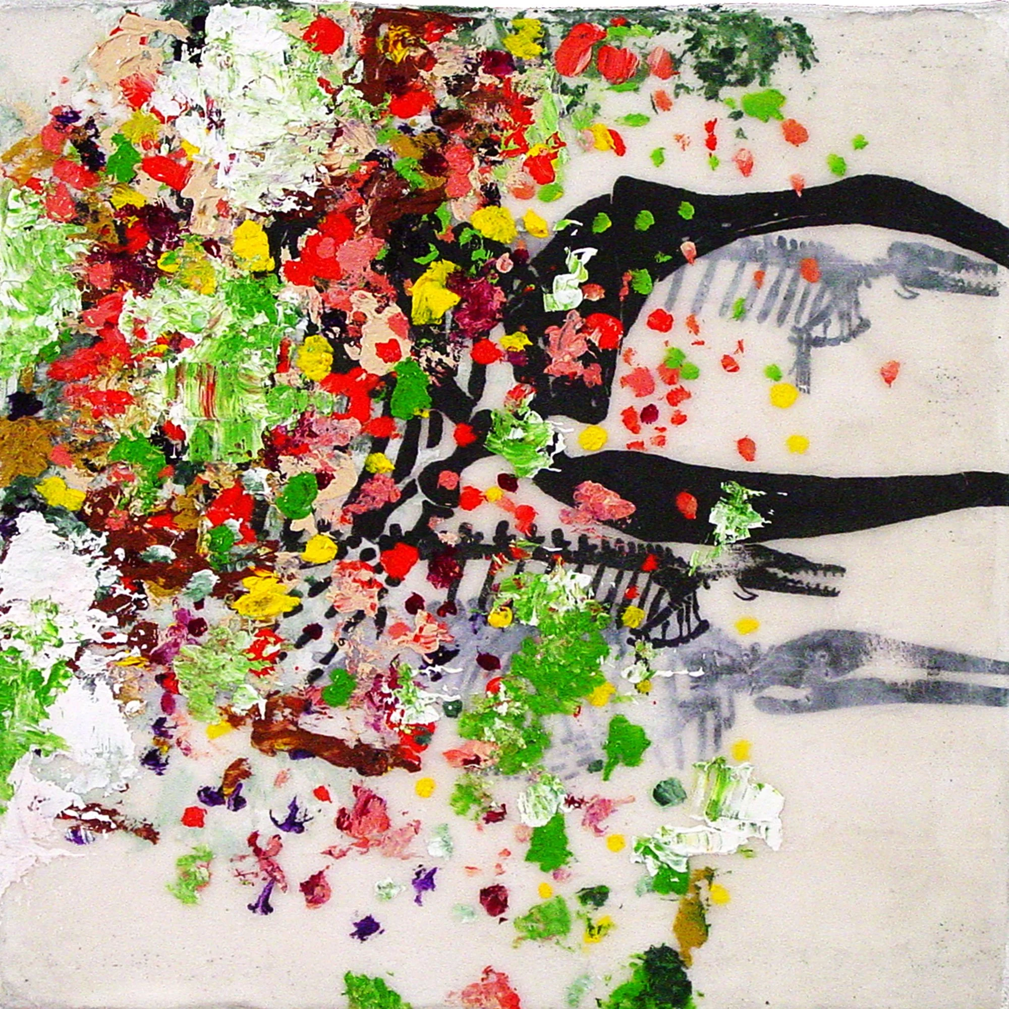  Great Sea Creatures & Punica Granatum  — acrylic, pigment transfer on canvas, 10 x 10 inches, 2004