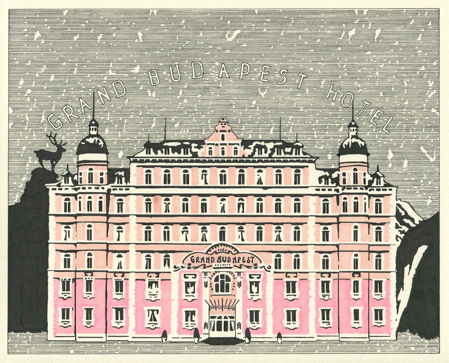  Grand Budapest Hotel  — permanent marker on paper, 8 x 10 inches, 2020