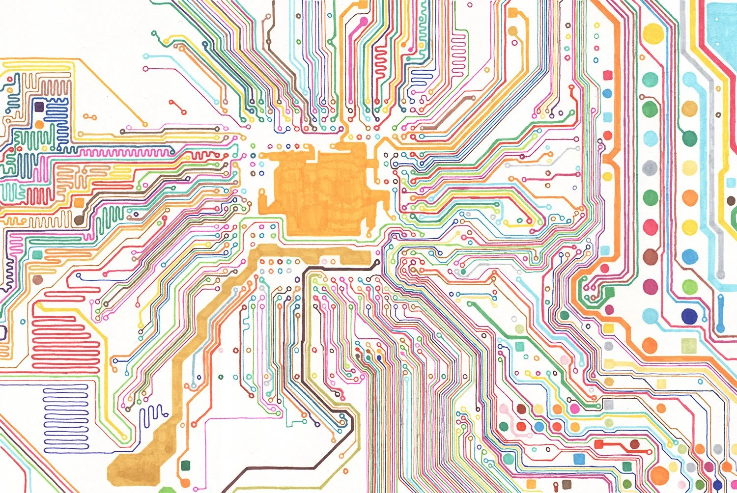  PCB (Printed Circuit Board) Roygbiv  — permanent marker on paper, 15 x 22 inches, 2010