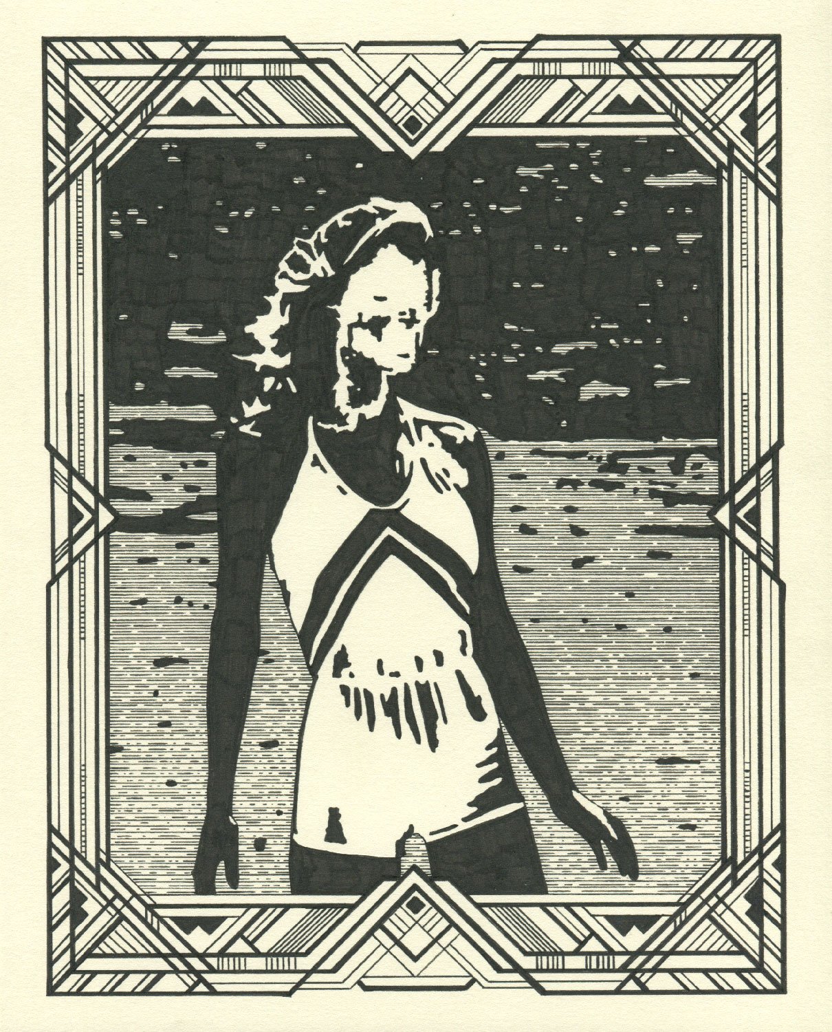  Alligator Dancing Girl  — permanent marker on paper, 10 x 8 inches, 2020