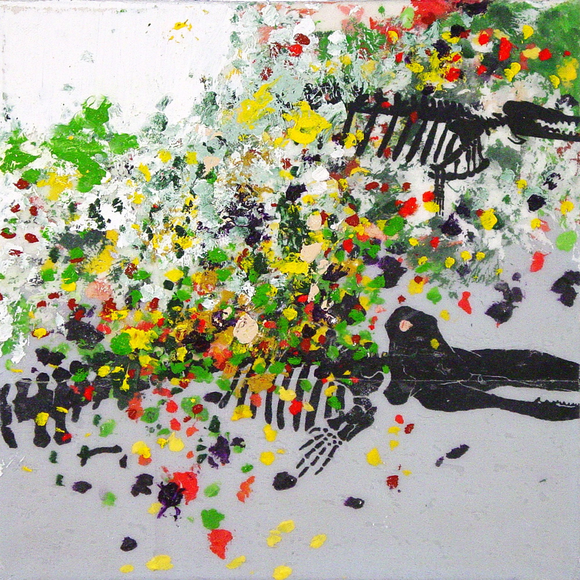  Great Sea Creatures & Punica Granatum  — acrylic, pigment transfer on canvas, 10 x 10 inches, 2004