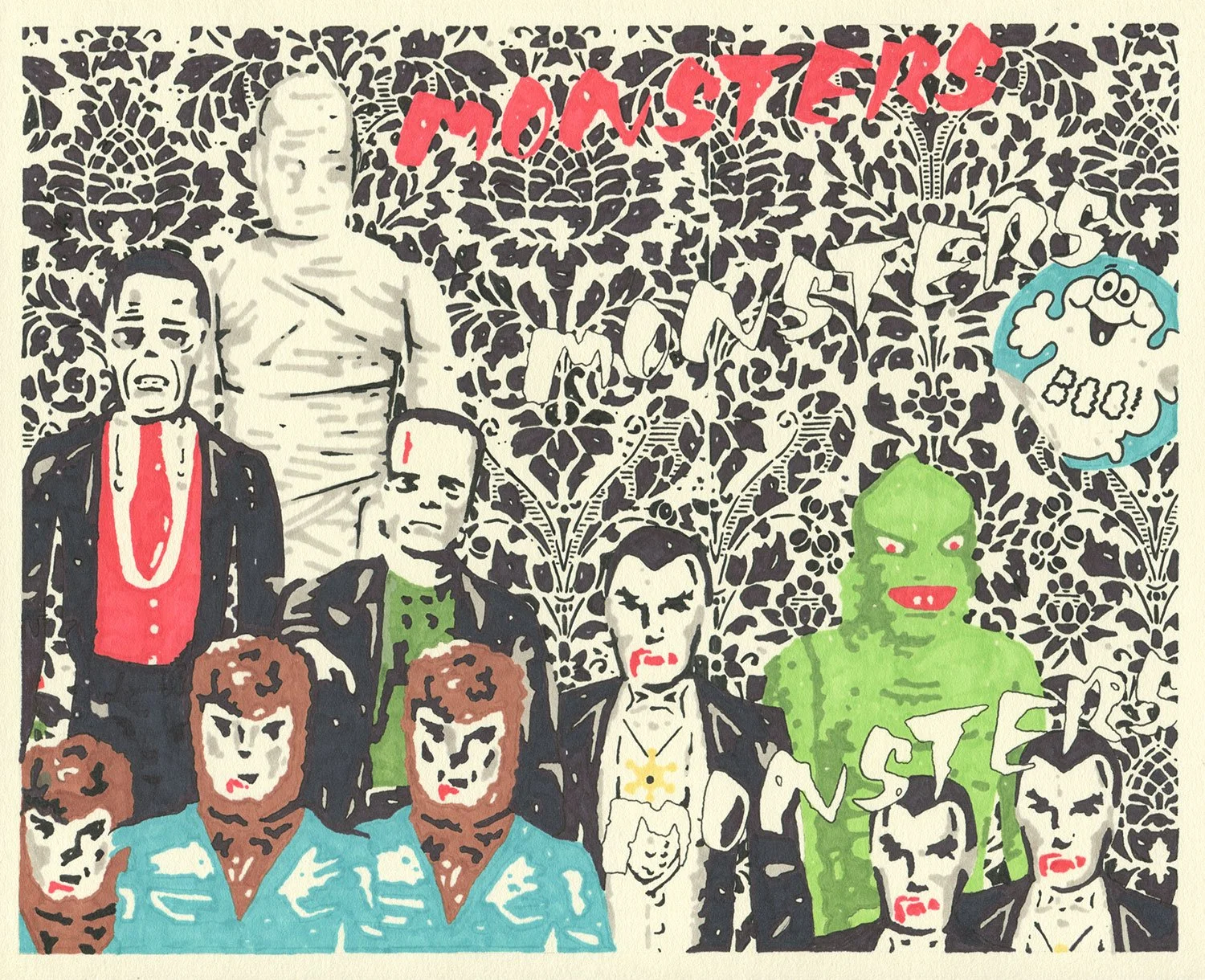  Monsters  — permanent marker on paper, 8 x 10 inches, 2021