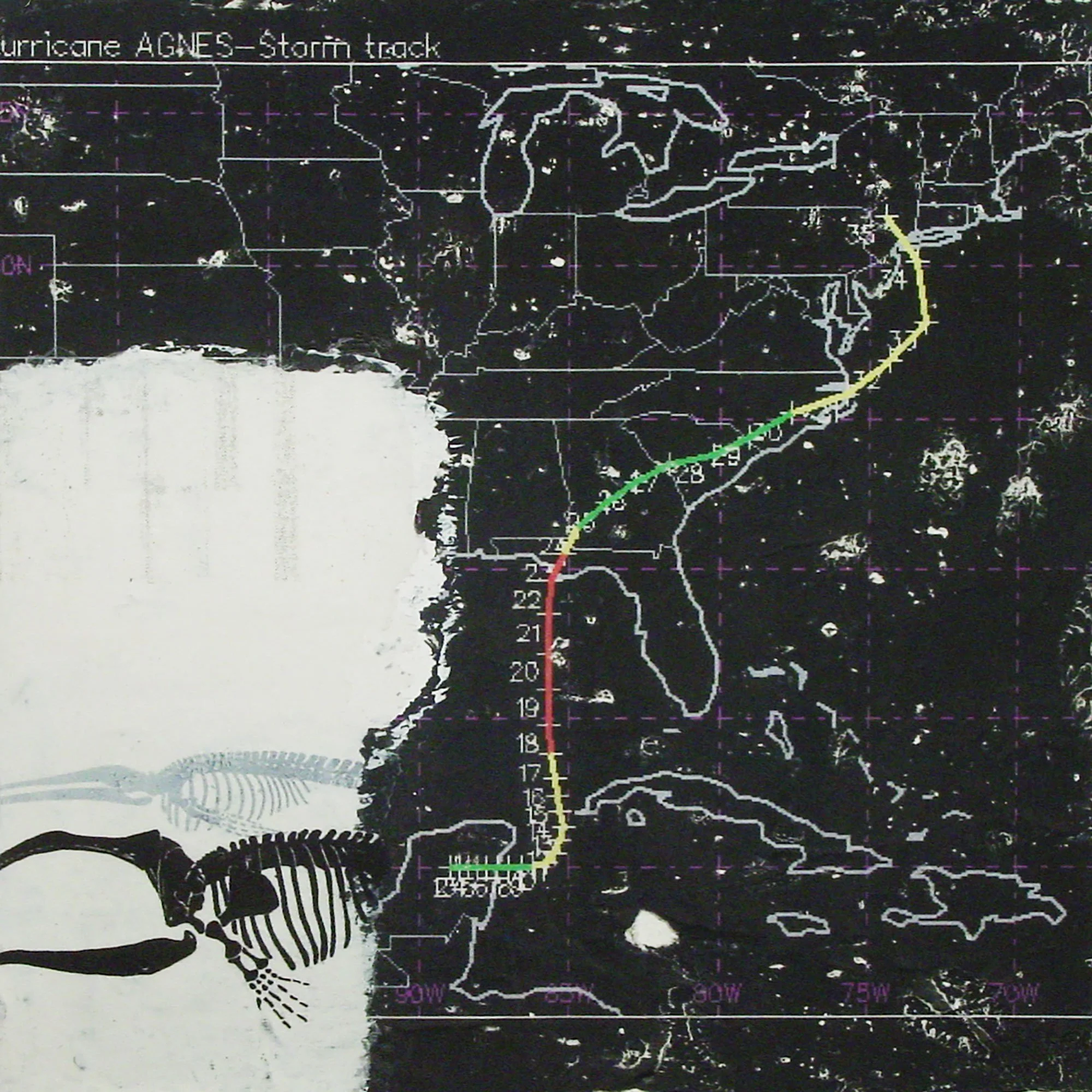  Hurricane Agnes  — acrylic, pigment transfer on canvas, 10 x 10 inches, 2006