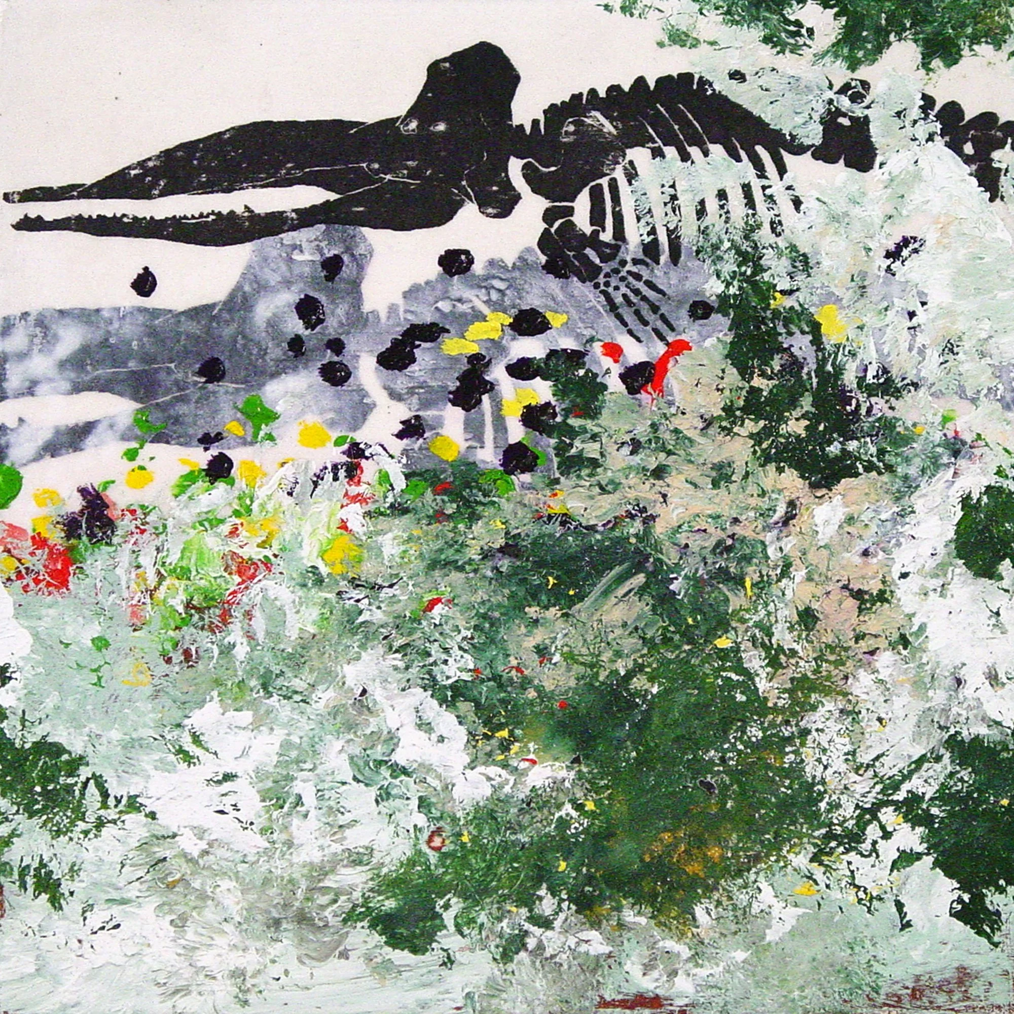  Great Sea Creatures & Punica Granatum  — acrylic, pigment transfer on canvas, 10 x 10 inches, 2004