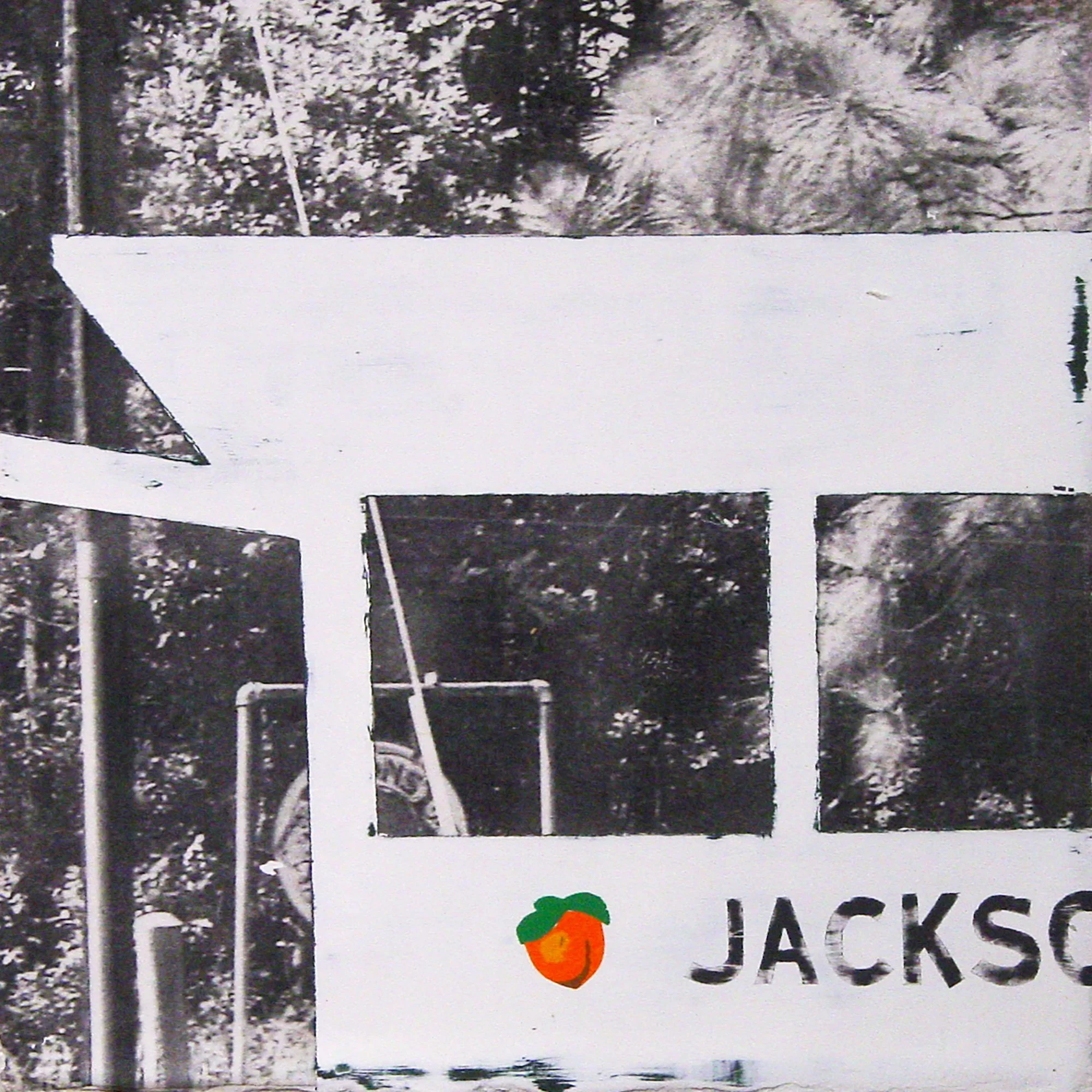  Jackson Peach Stand  — acrylic, pigment transfer on canvas, 10 x 10 inches, 2006