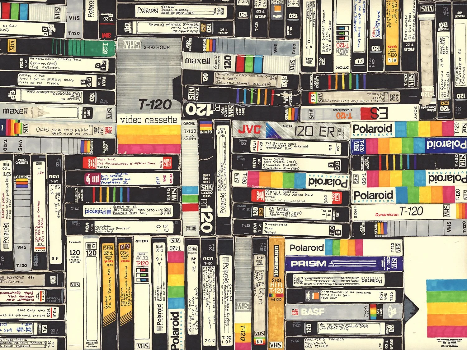  VHS  — permanent marker on paper, 23 x 30 inches, 2010