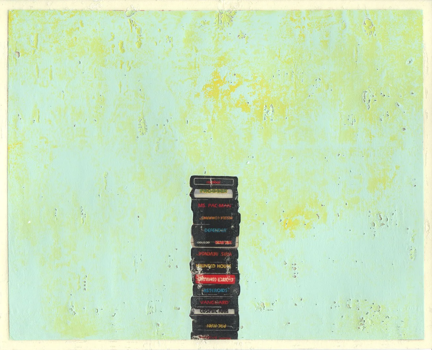  Atari in the Blue Room  — acrylic, pigment transfer on paper, 8 x 10 inches, 2019
