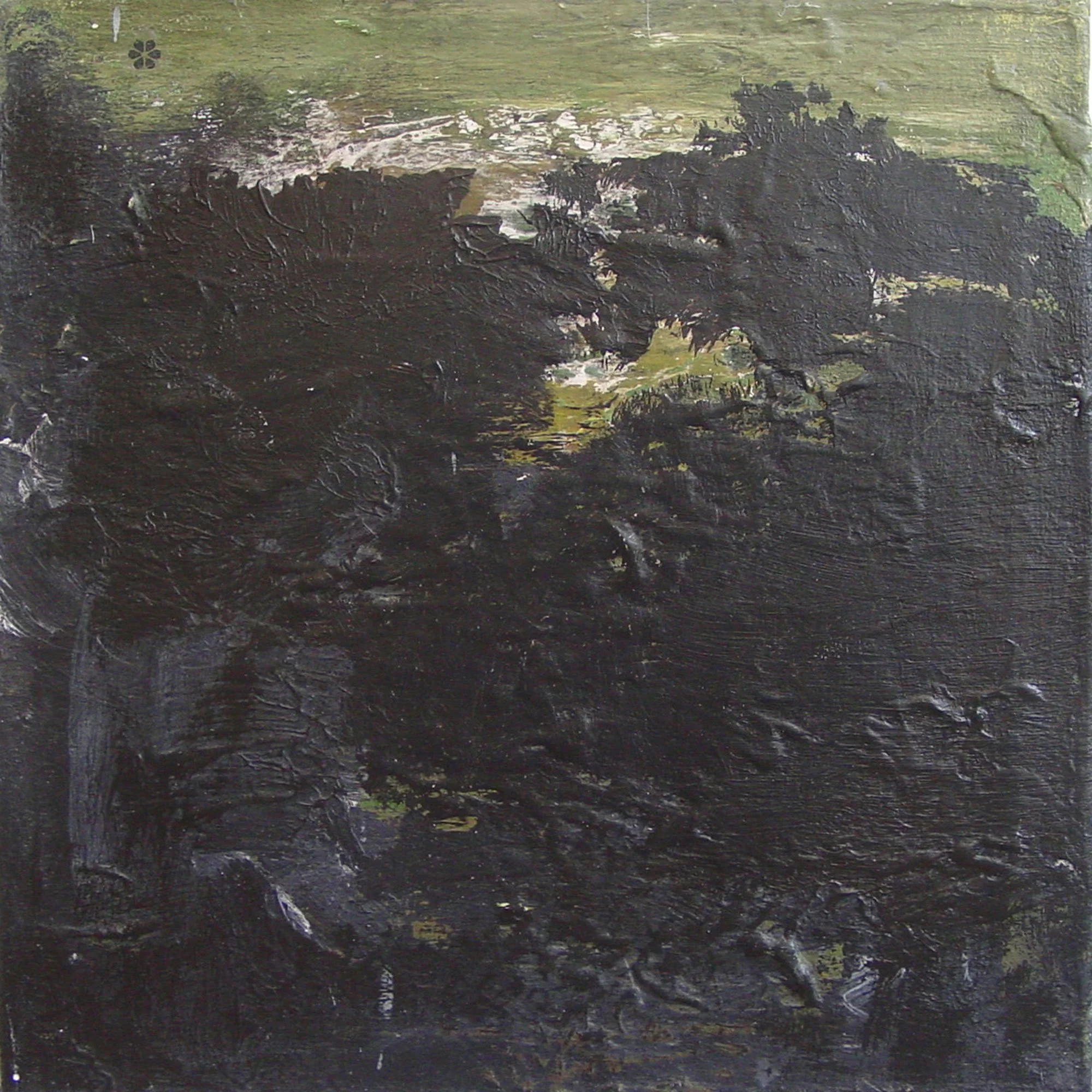  By the Gate Now the Moss Is Grown  — acrylic, pigment transfer on canvas, 10 x 10 inches, 2002