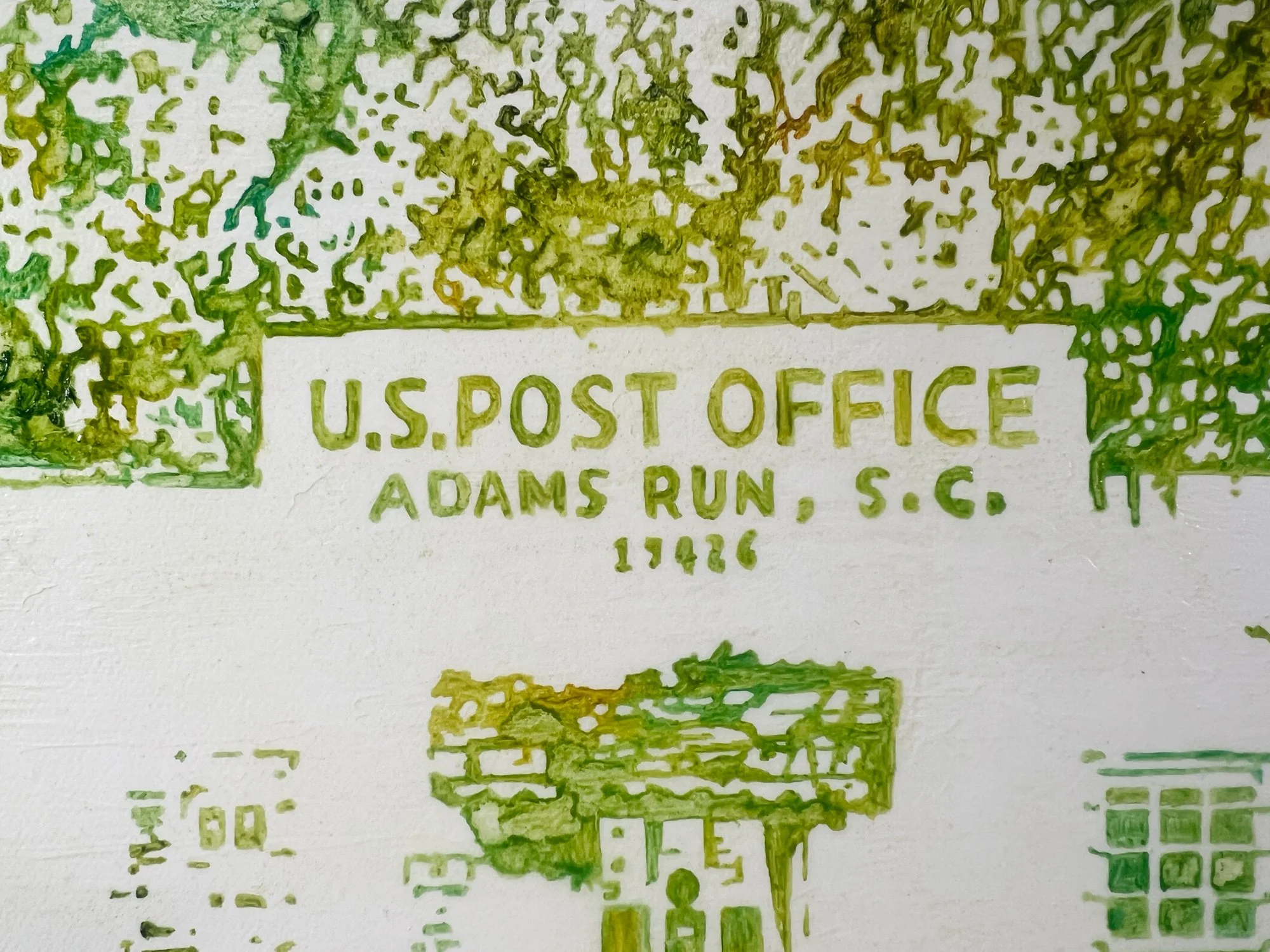 Adams Run Post Office (detail), oil on canvas, 10 x 13 inches, 2025