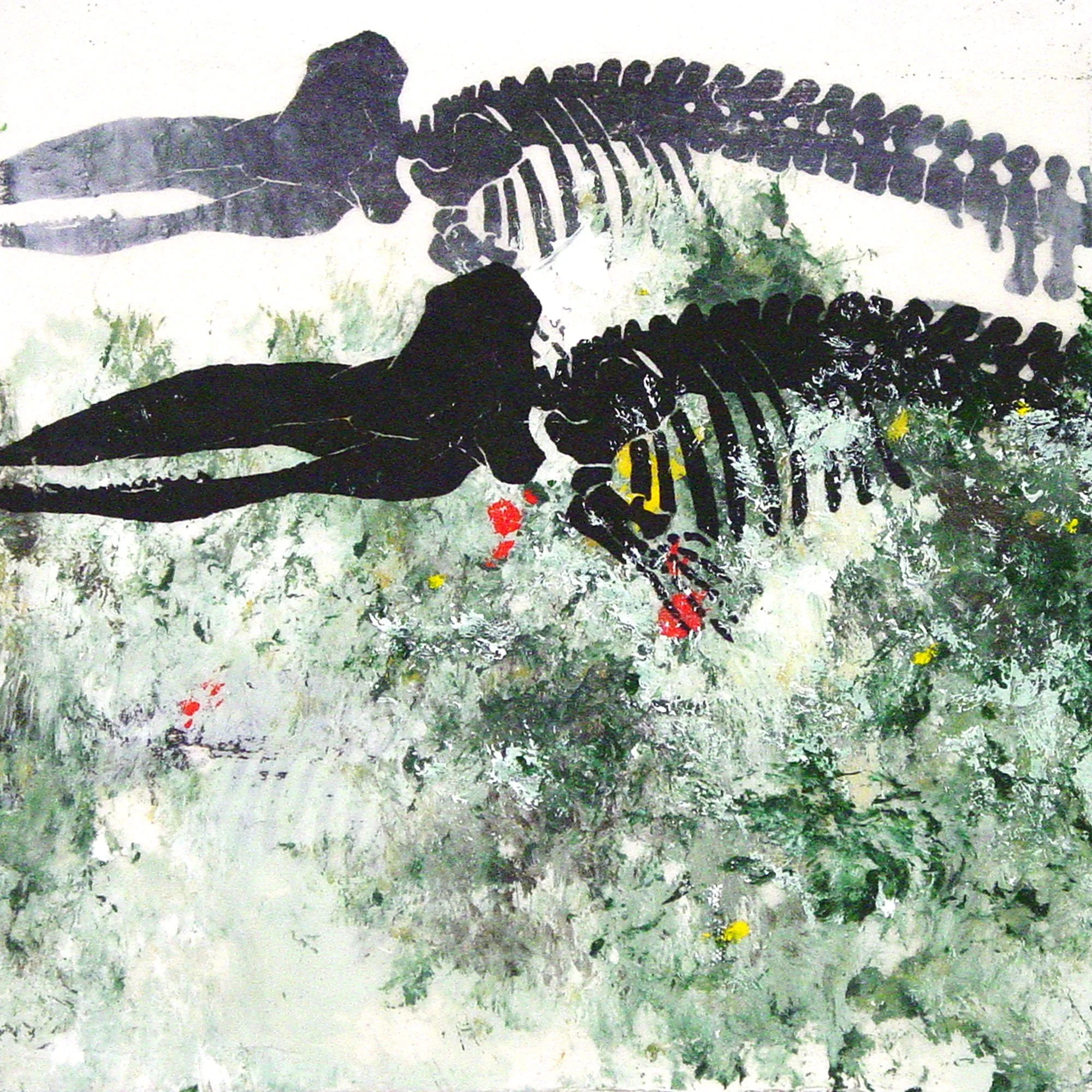  Great Sea Creatures & Punica Granatum  — acrylic, pigment transfer on canvas, 10 x 10 inches, 2004