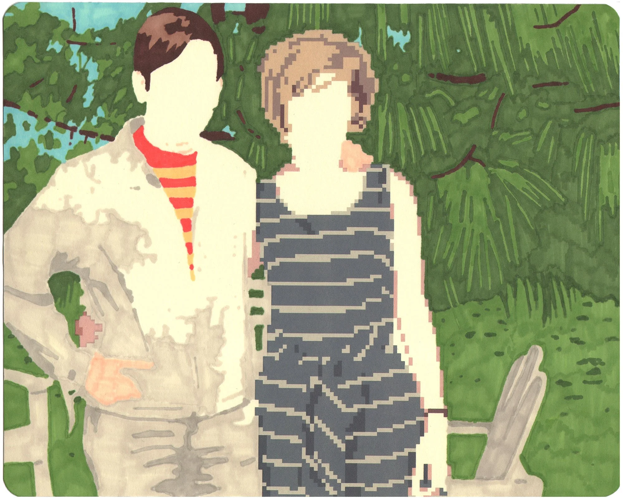  Linda and Gerard  — permanent marker, ink jet on paper, 8 x 10 inches, 2011