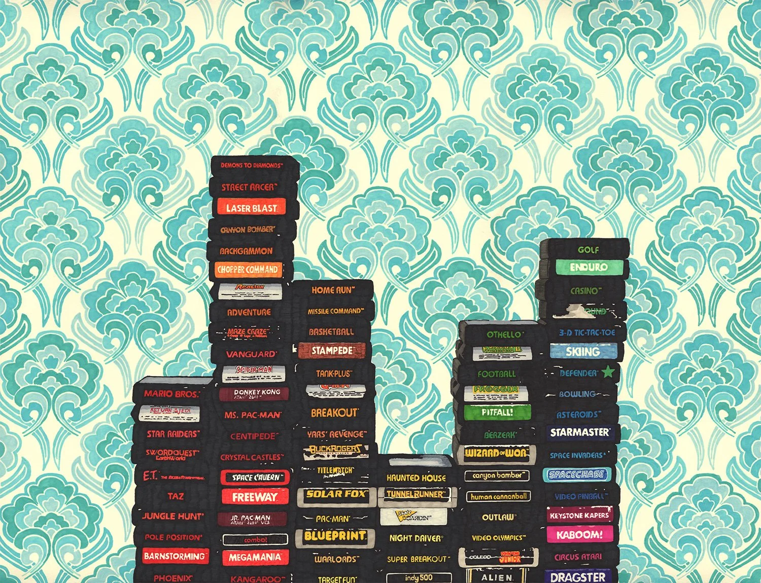  Atari & Jellyfish Wallpaper  — permanent marker on paper, 23 x 30 inches, 2010