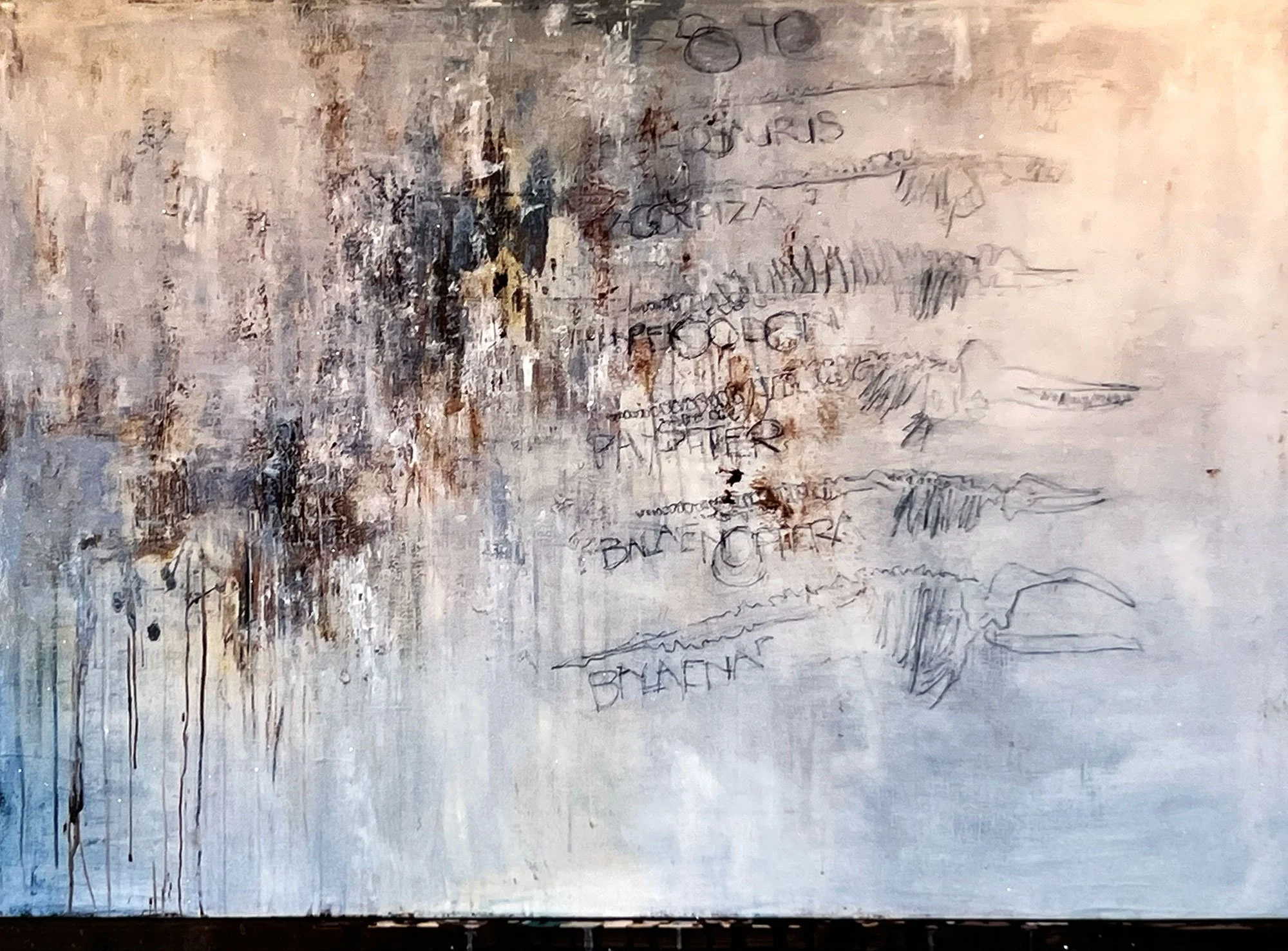  Halstead Pier  — acrylic, graphite on canvas with attached wood panel, 48 x 70 inches, 2001
