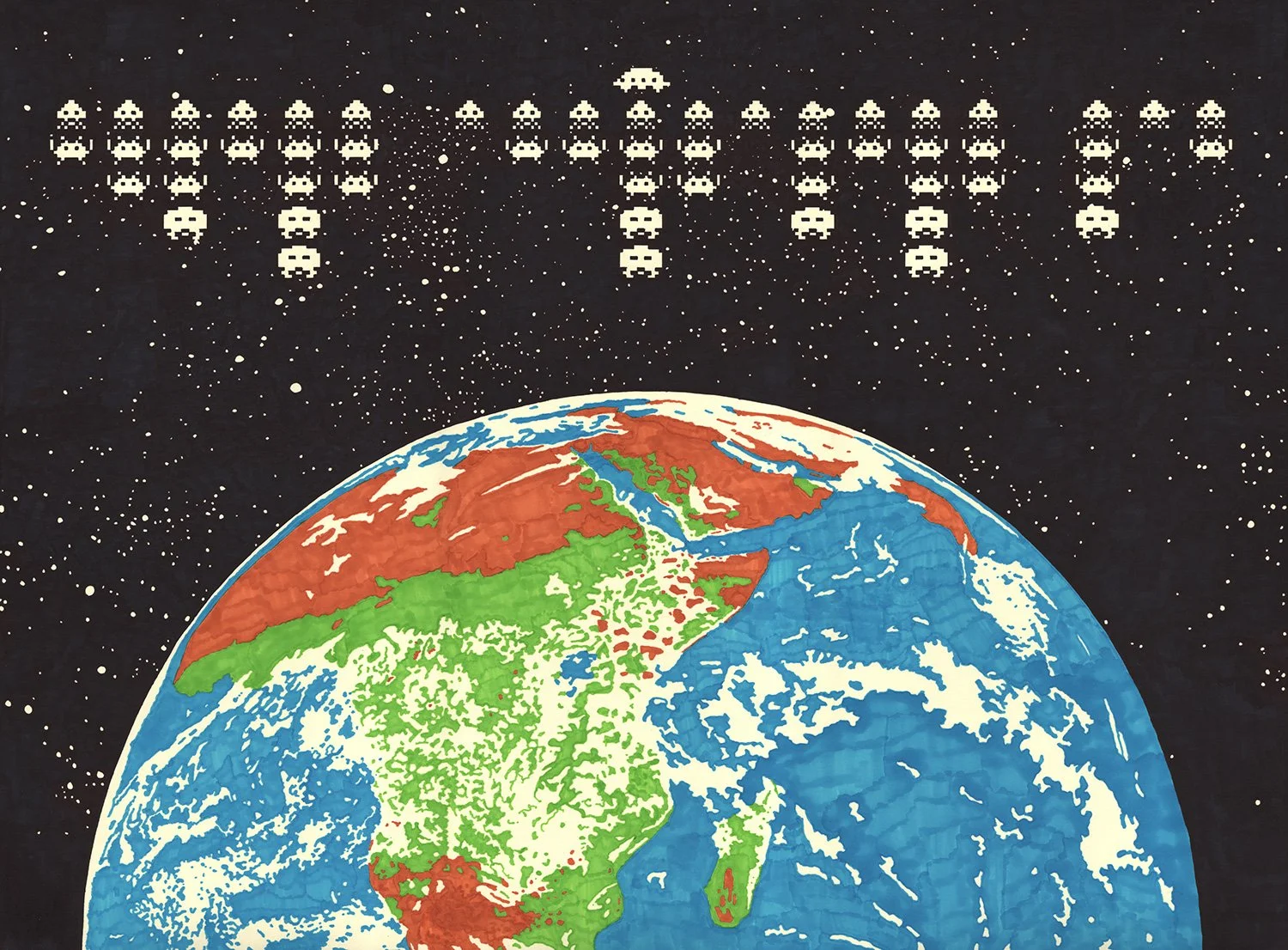  Closing Credits at the End of the Movie  — permanent marker on paper, 23 x 30 inches, 2013