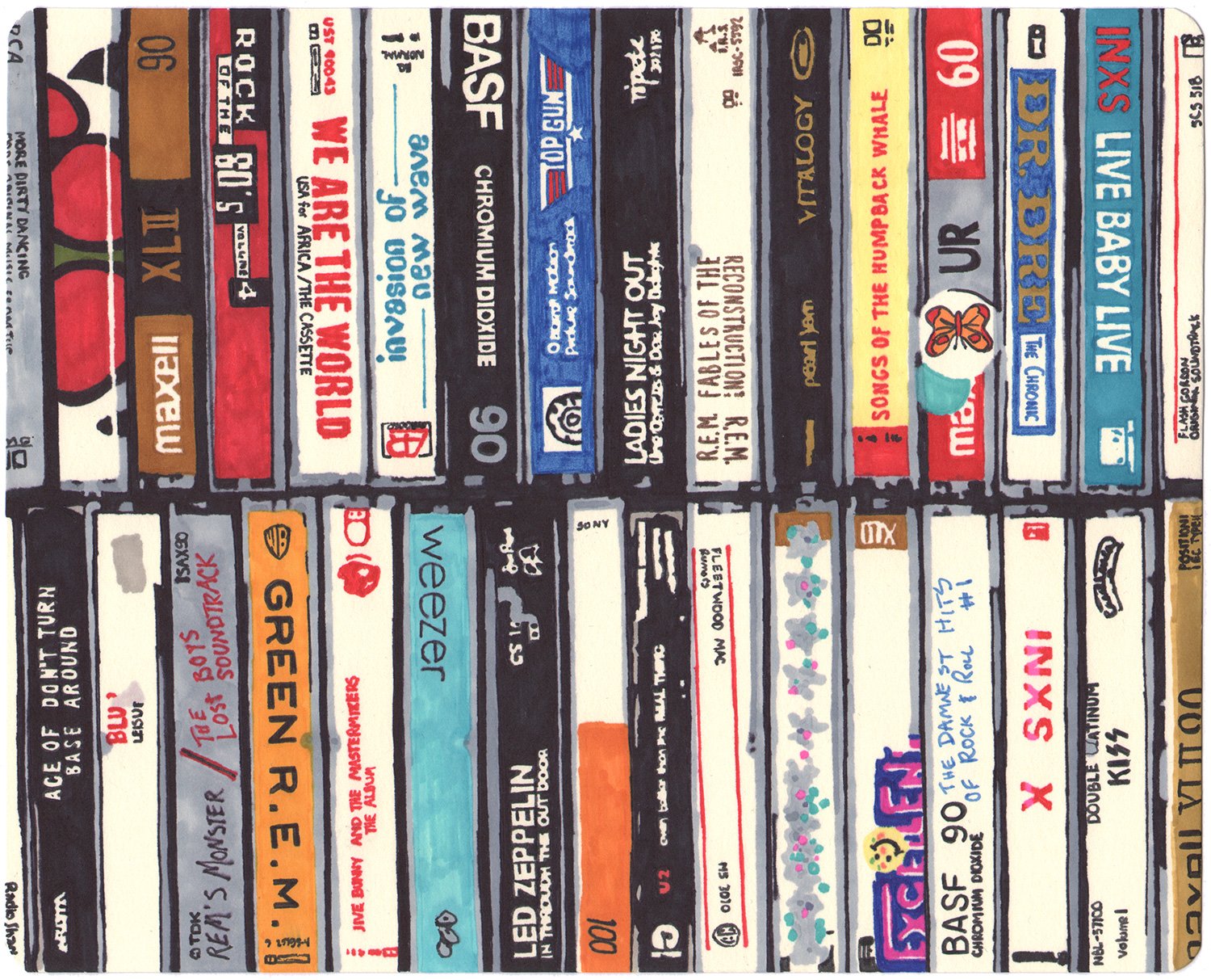  Cassettes  — permanent marker on paper, 8 x 10 inches, 2011