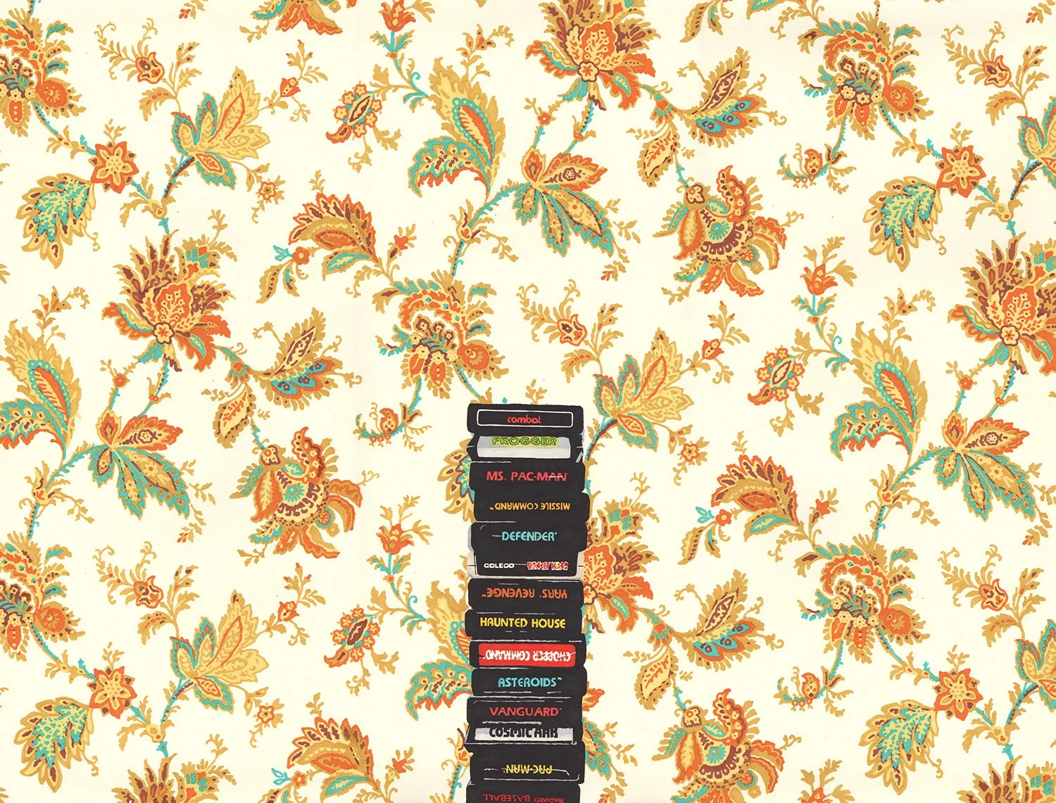  Atari & Flower Wallpaper  — permanent marker on paper, 23 x 30 inches, 2010