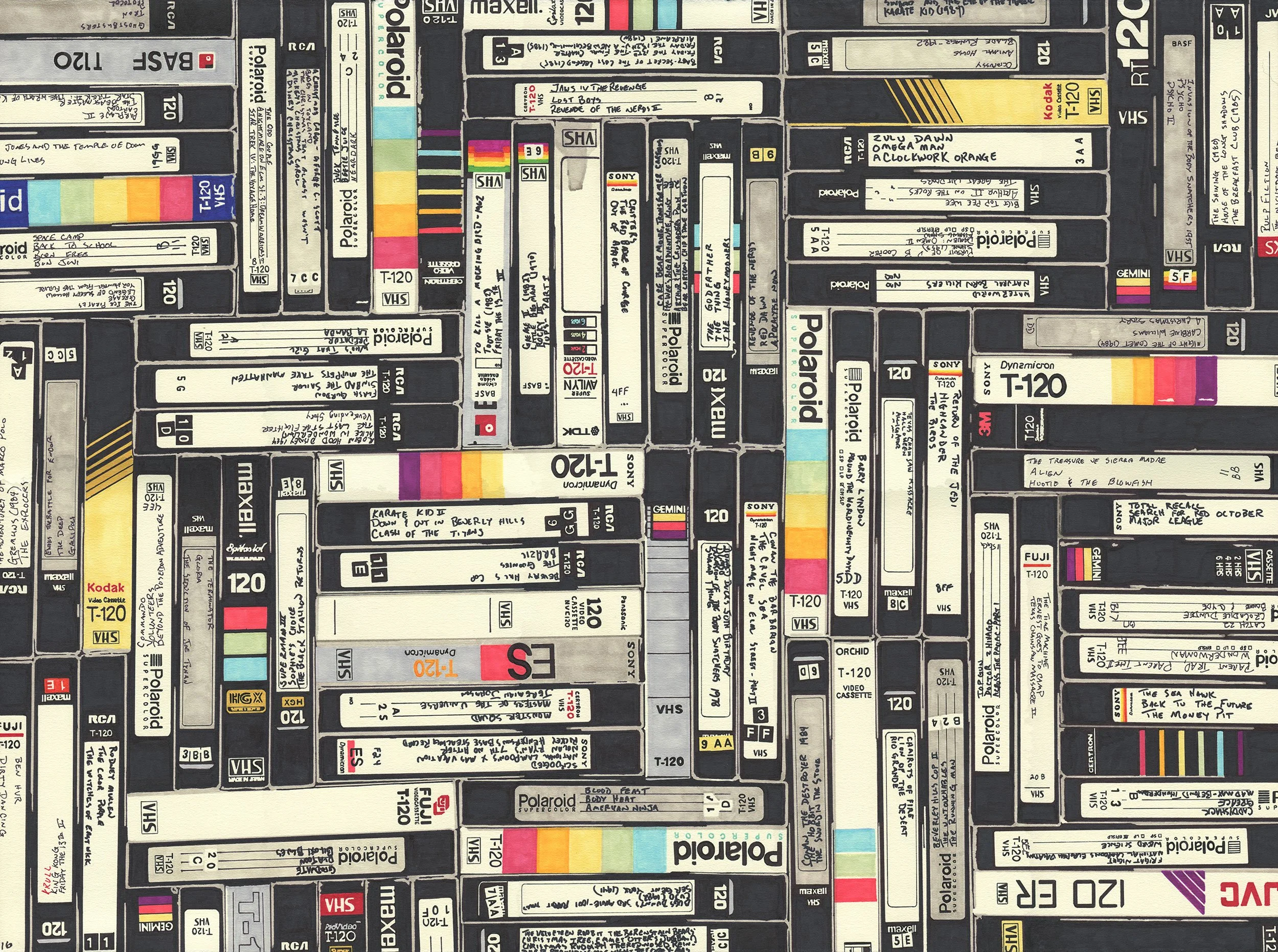  VHS  — permanent marker on paper, 23 x 30 inches, 2019 — $2,500