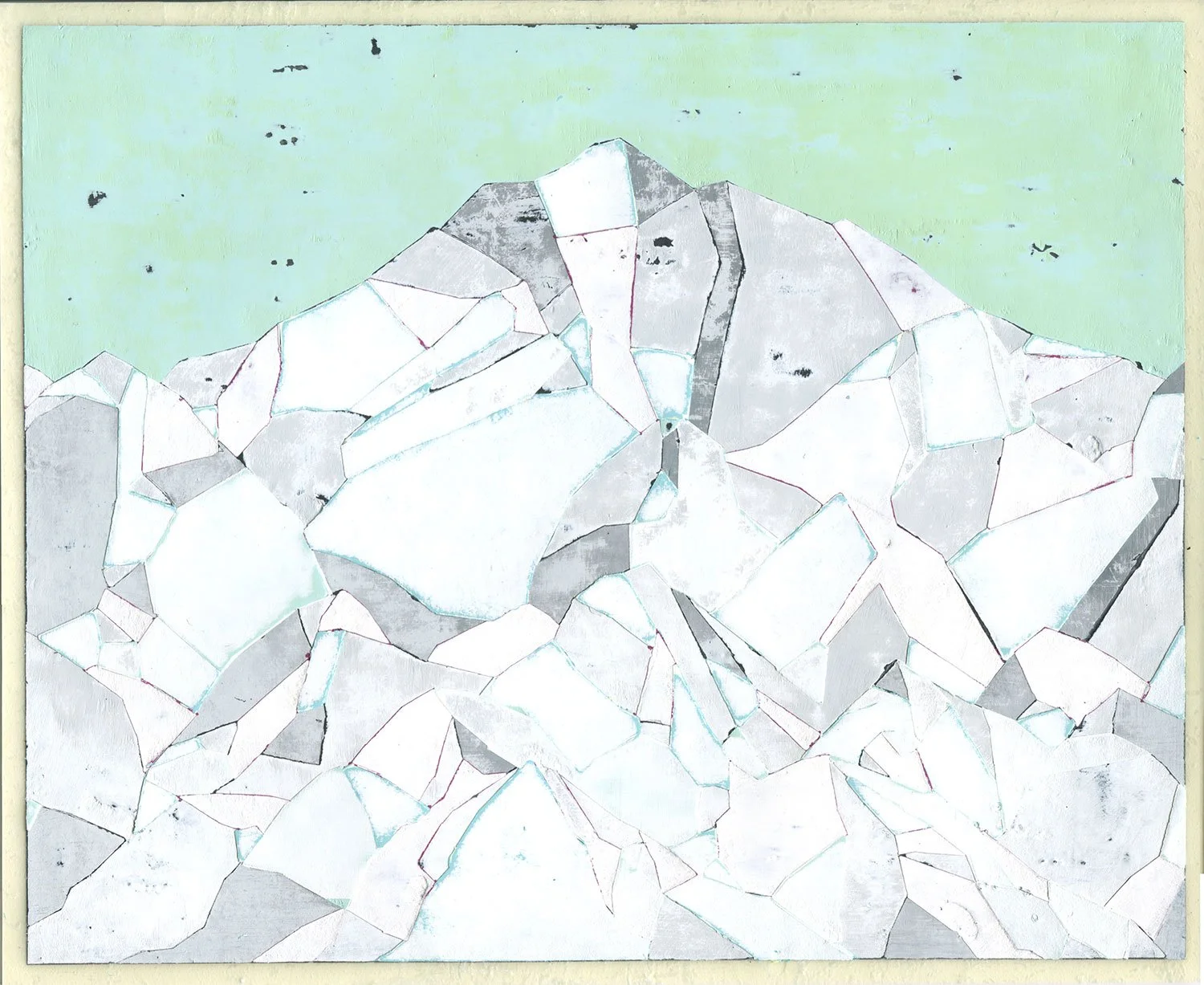  Crystal Mountain During Spring  — acrylic, pigment transfer on paper, 8 x 10 inches, 2019