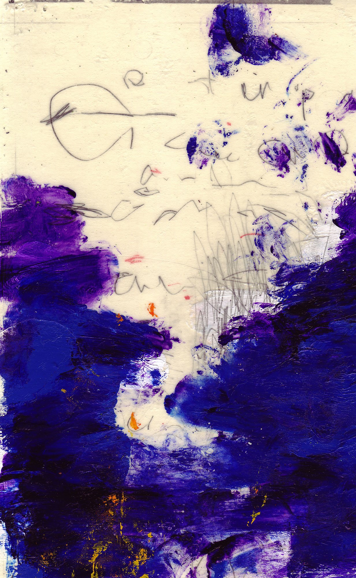  The Earth on the Back of the Giant Turtle  — acrylic, permanent marker, pigment transfer on paper, 8 x 5 inches, 2007