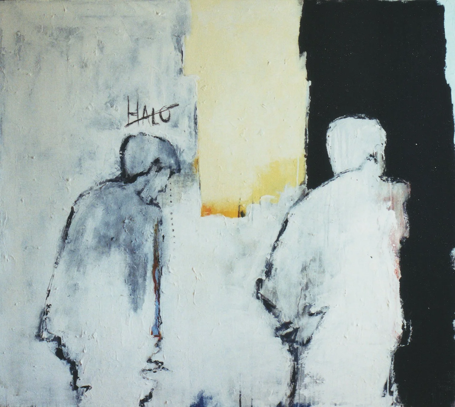  Lesser  — acrylic, graphite, collage on canvas, 50 x 56 inches, 2000
