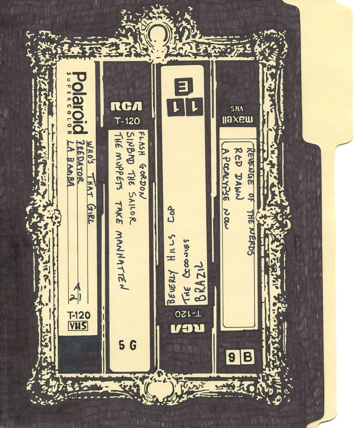  VHS  — permanent marker on archival folder, 11 1/2 x 9 1/2  inches, 2019