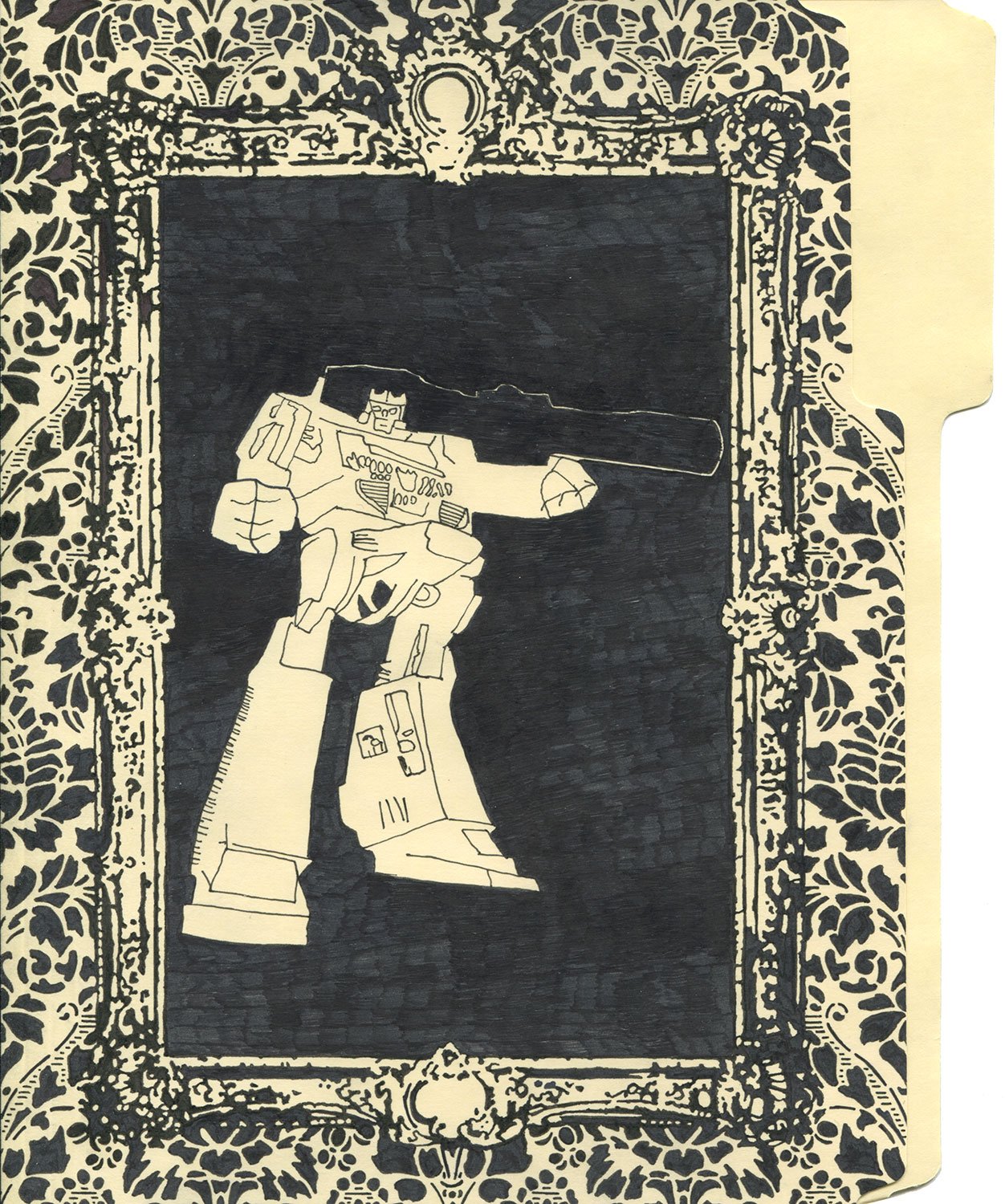  Megatron & Osiris  — permanent marker on archival folder, 11 1/2 x 9 1/2  inches, 2019