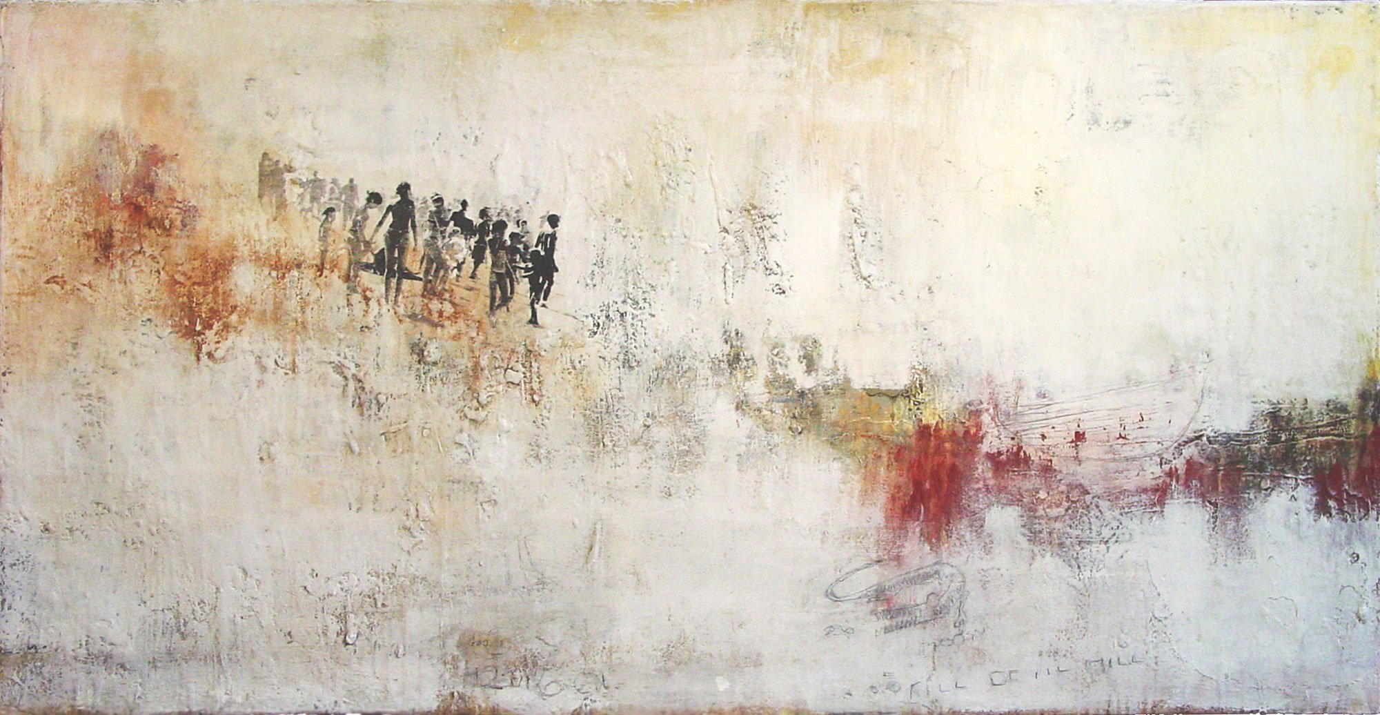  Kill Devil Hill  — acrylic, graphite, pigment transfer on canvas, 36 x 70 inches, 2001
