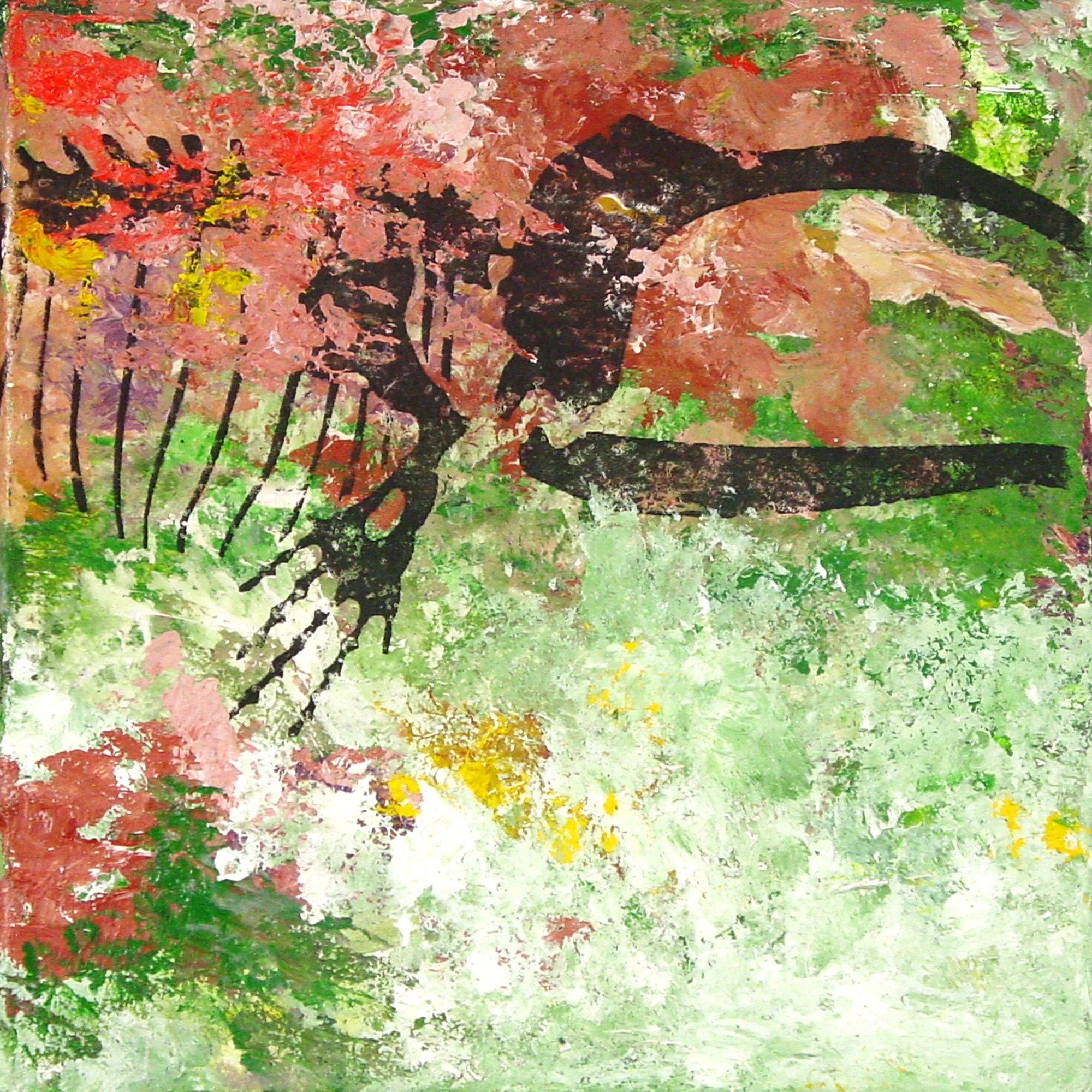  All Mammals, Birds, Amphibians, Reptiles, and Fish Belong to the Phylum Chordata  — acrylic, pigment transfer on canvas, 10 x 10 inches, 2003