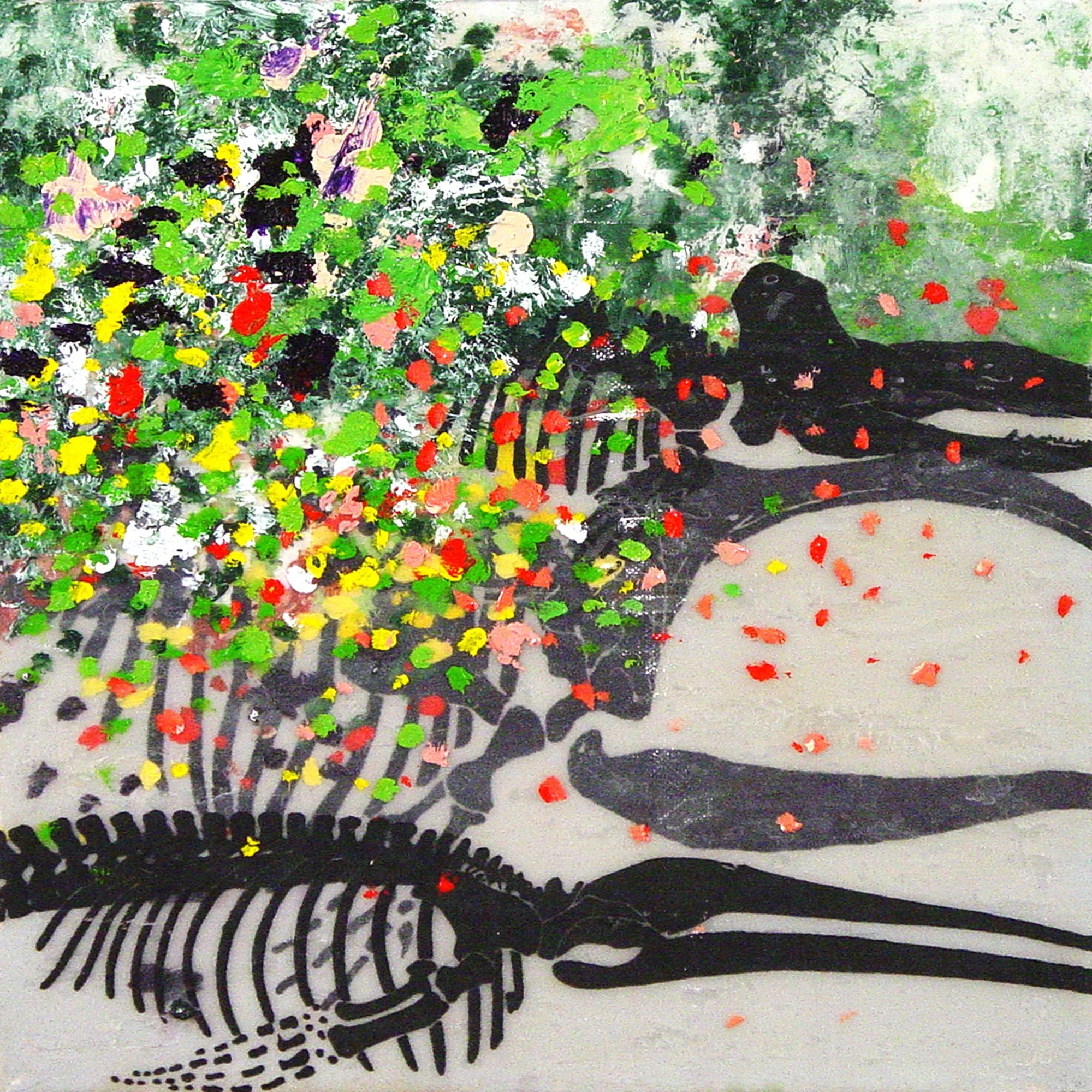  Great Sea Creatures & Punica Granatum  — acrylic, pigment transfer on canvas, 10 x 10 inches, 2004