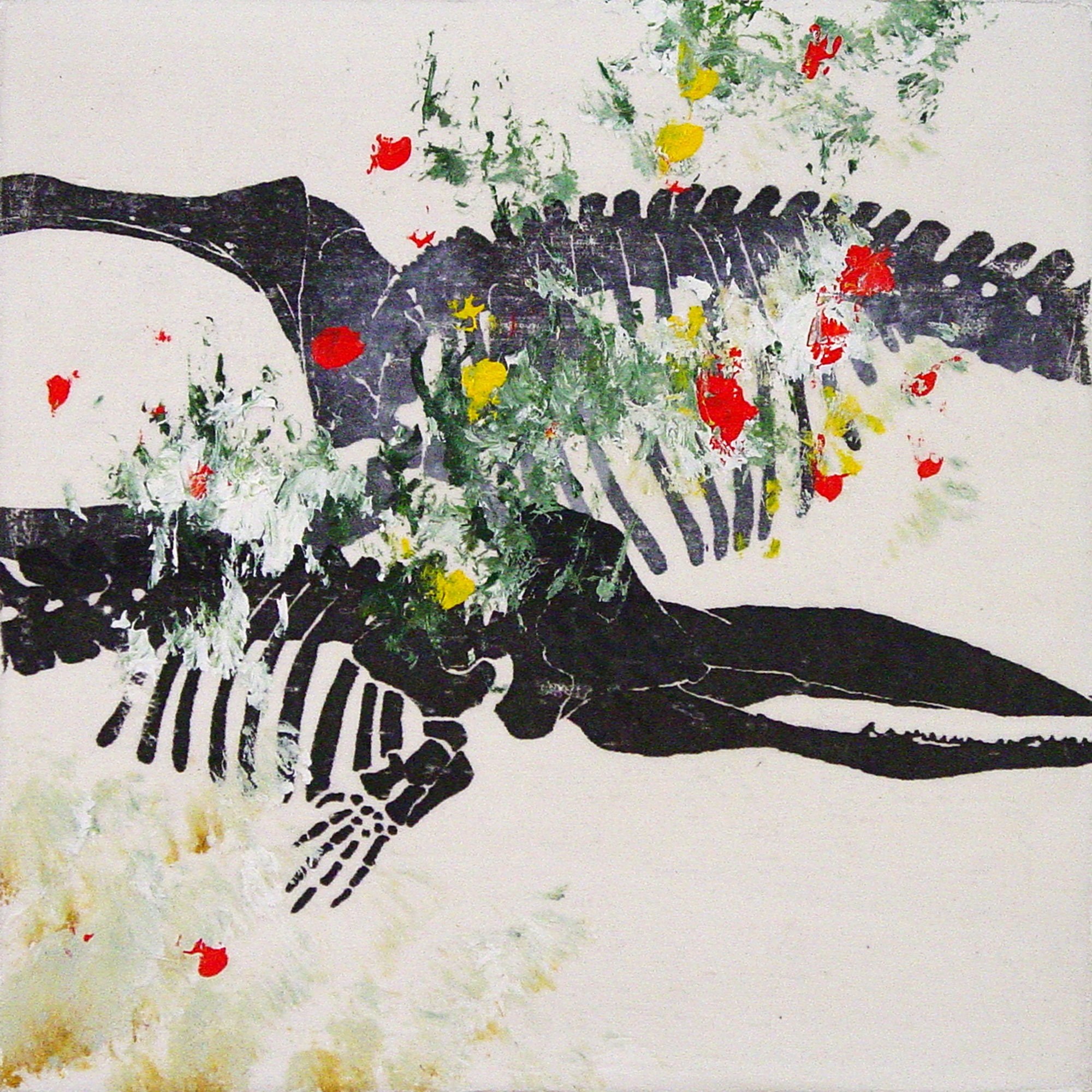  Great Sea Creatures & Punica Granatum  — acrylic, pigment transfer on canvas, 10 x 10 inches, 2004