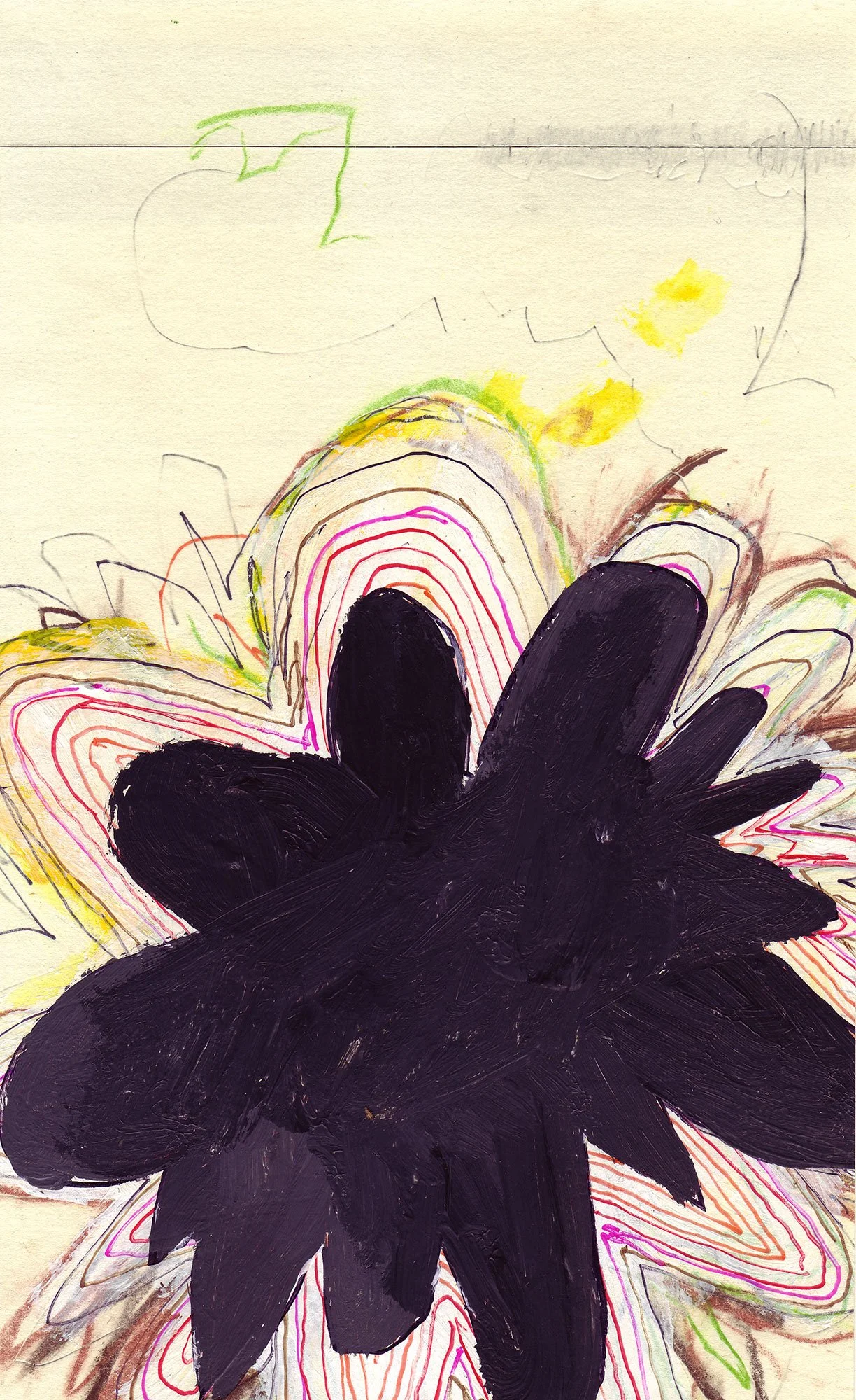  The Earth on the Back of the Giant Turtle  — acrylic, permanent marker, pigment transfer on paper, 8 x 5 inches, 2007