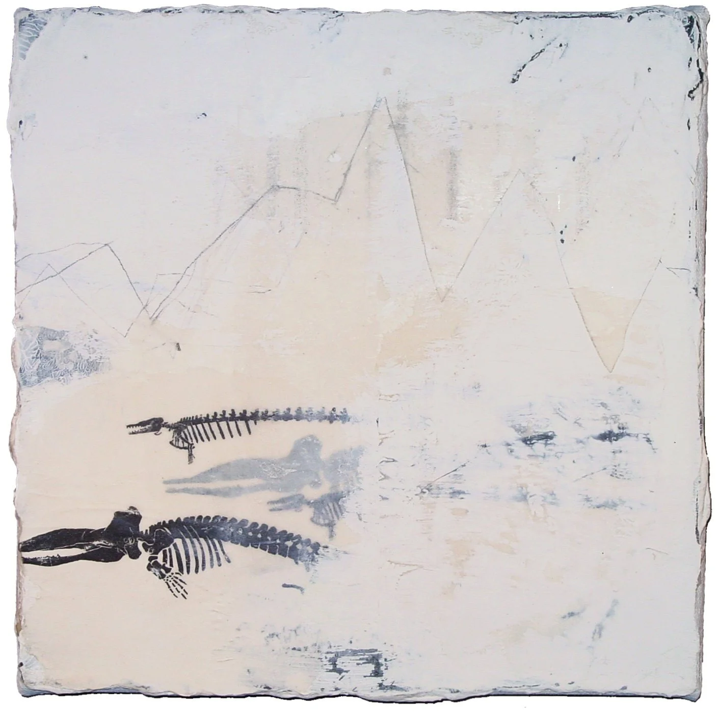  Great Sea Creatures & The Earth on the Back of the Giant Turtle  — acrylic, graphite, pigment transfer on canvas, 10 x 10 inches, 2007