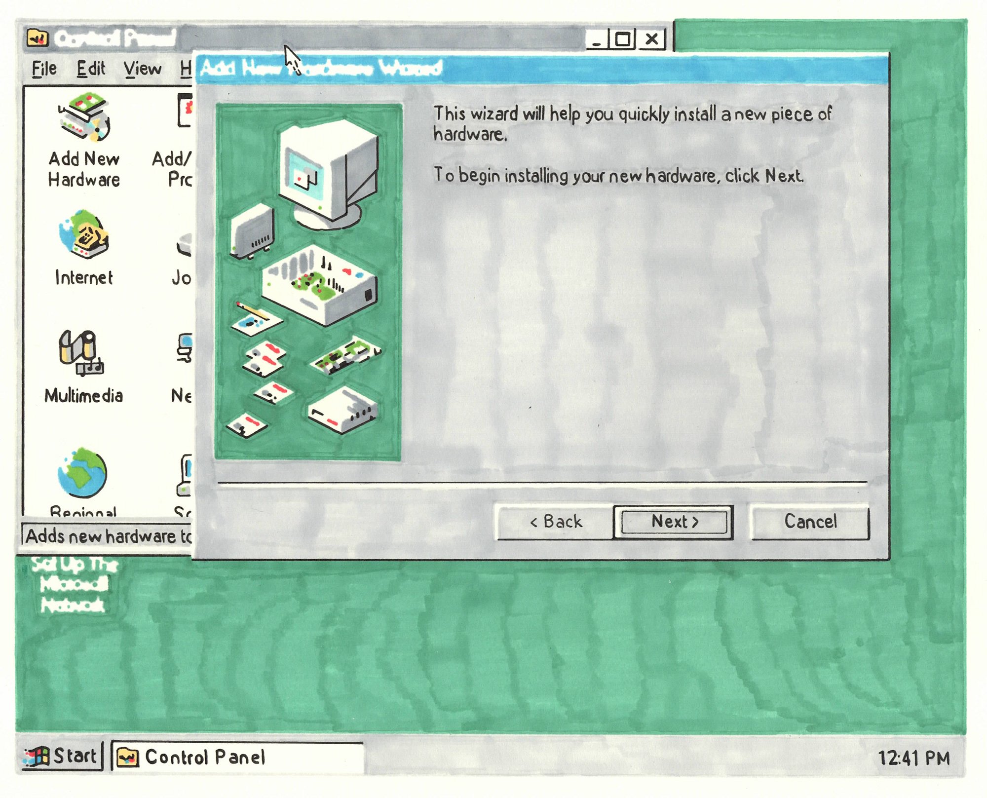  Windows 95  — permanent marker on paper, 8 x 10 inches, 2025