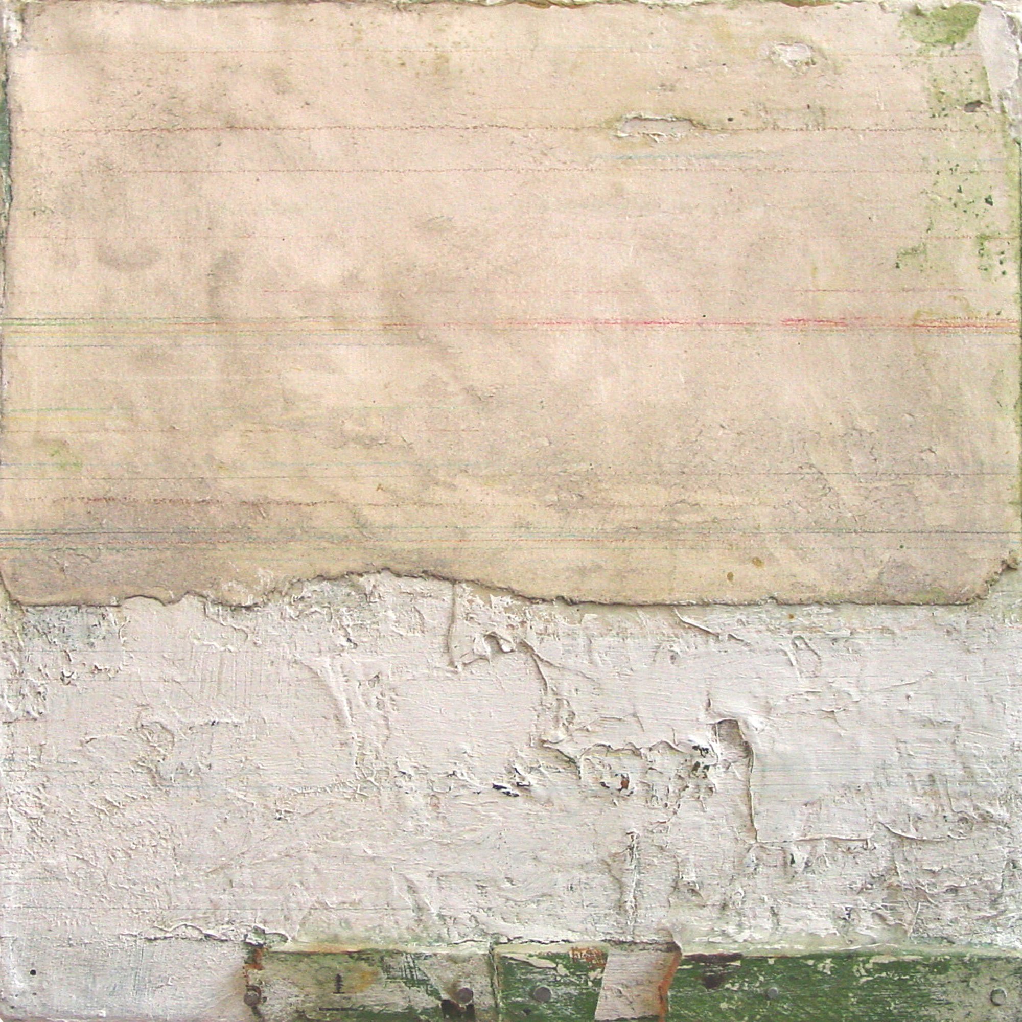  Two Entire Years  — acrylic, color pencil, pigment transfer, wood on canvas, 10 x 10 inches, 2002
