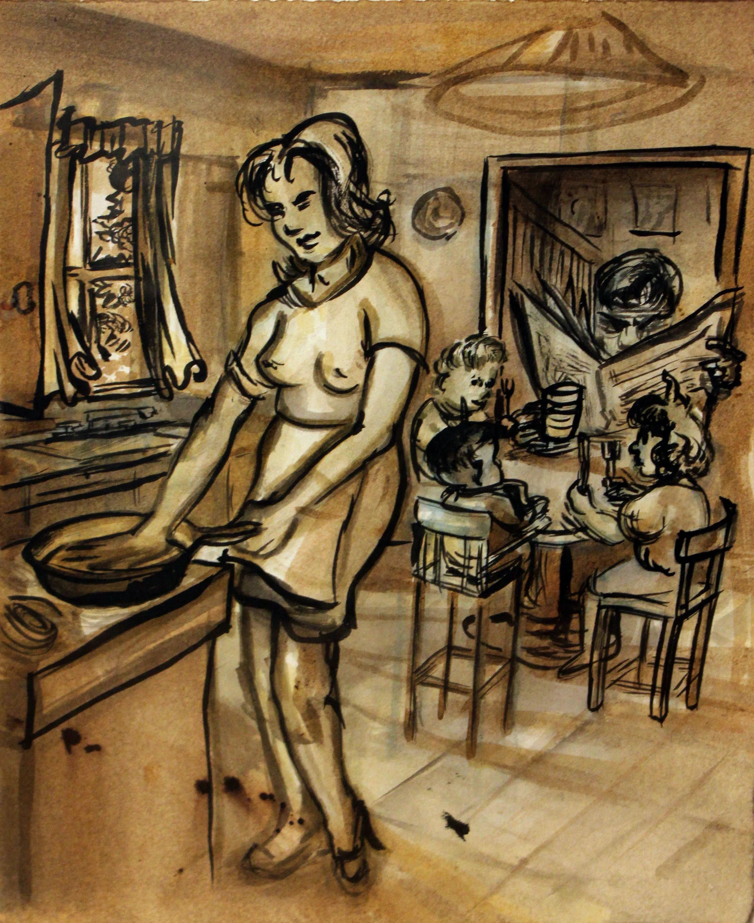 Nicole Eisenman Untitled India ink and watercolor on paper Signed in pencil on verso Image: 12.25 x 10 inches Estimate: $2,000/$3,000