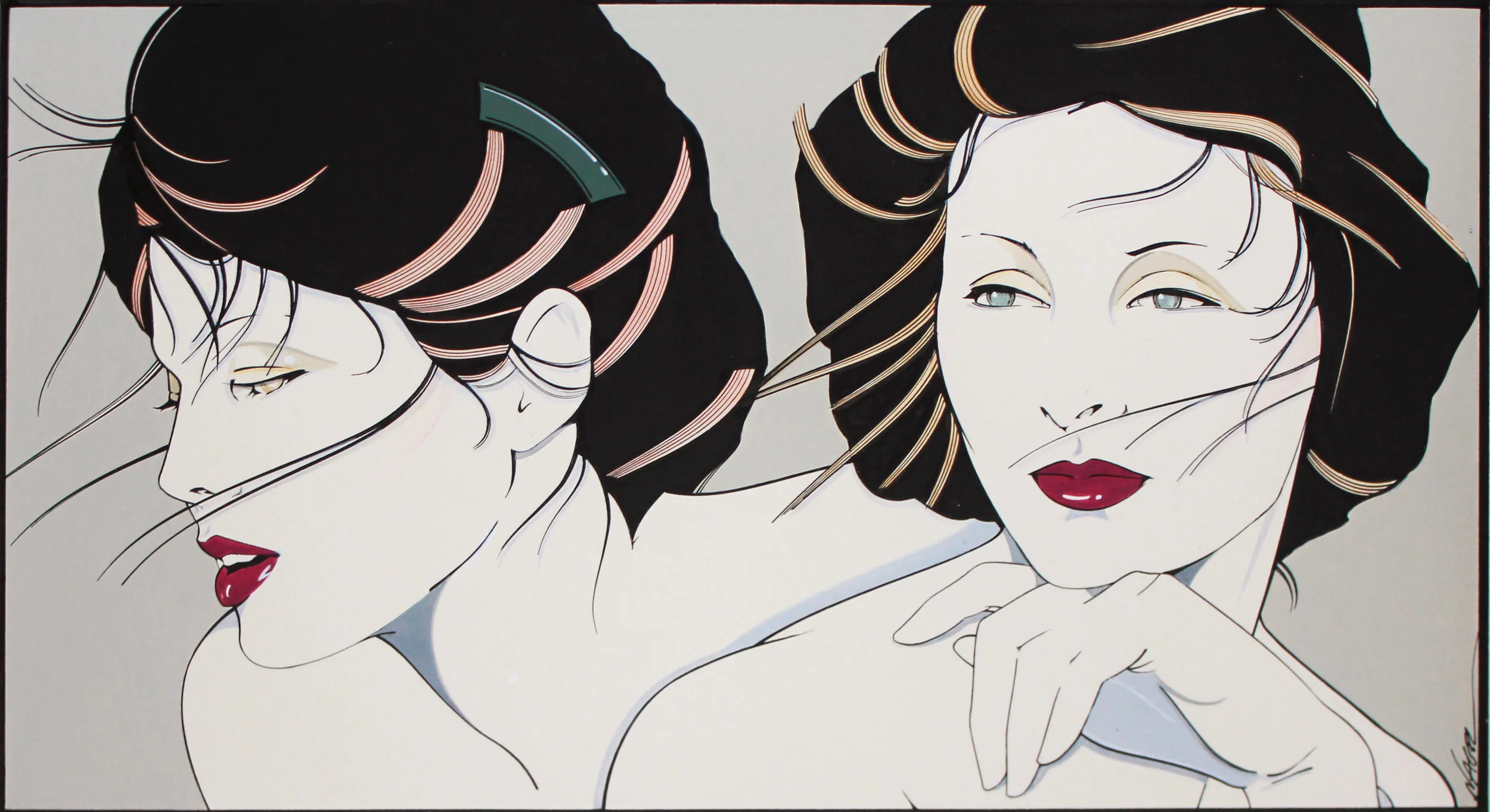 Patrick Nagel Untitled, c. 1980’s Acrylic on board Signed on recto Image: 10 x 18 inches; Framed: 25.5 x 31.5 inches Estimate: $20,000/$25,000