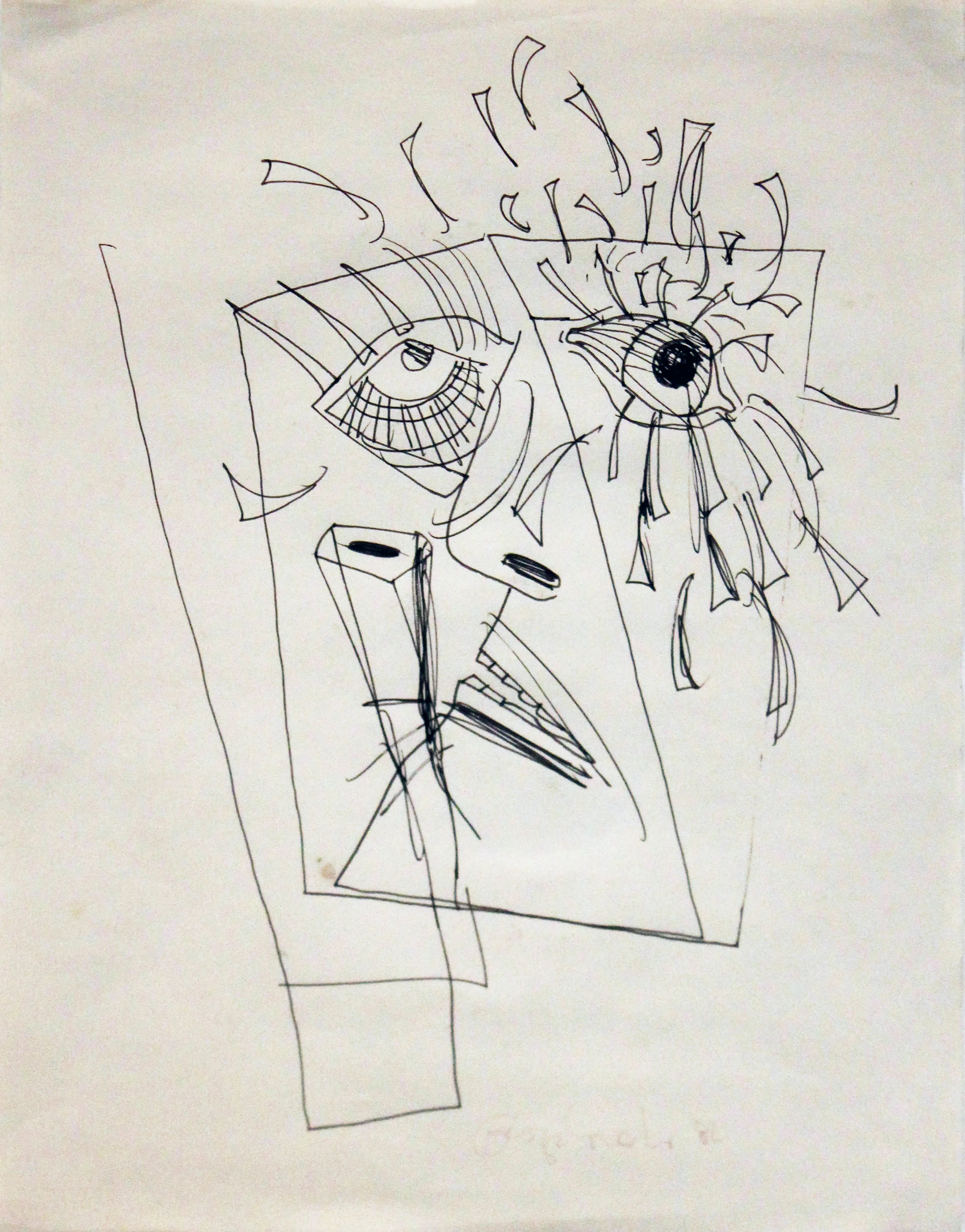 George Condo Face II , 1982 Ink on paper Signed and dated on recto Sheet: 11.5 x 9 inches; Framed: 17.75 x 14.75 inches Provenance: Turskey & Whitney Gallery, Los Angeles, CA, tag on verso Estimate: $2,000/$3,000