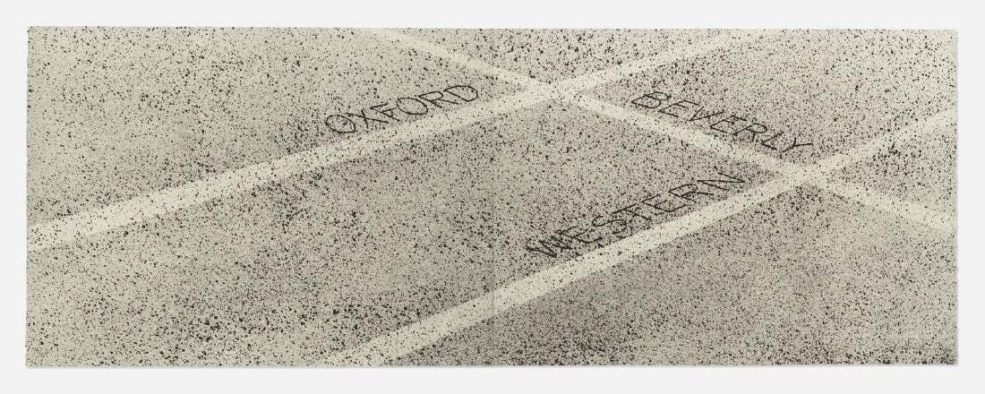  Ed Ruscha  (Born 1937)  Oxford, Beverly, Western, 1999  Diptych lithograph on Rives BFK paper  From the numbered edition of 20  Signed, dated and numbered on recto  Published by Hamilton Press, Venice, CA  Provenance: Private Collection  Sheet: 27 x