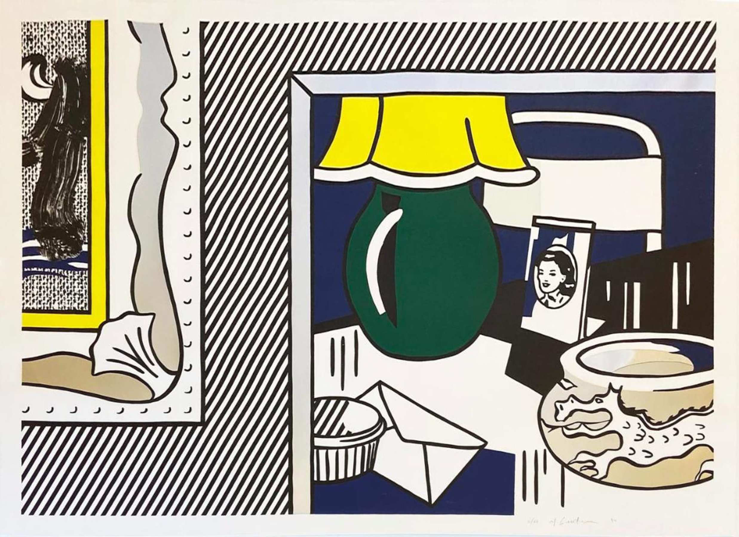  Roy Lichtenstein  (1923 - 1997)   Two paintings: Green Lamp, from Paintings Series , 1984   Woodcut, lithograph, screenprint and collage in colors, on Arches 88 paper  Artist proof outside the numbered edition of 60  Signed, dated, numbered in penci