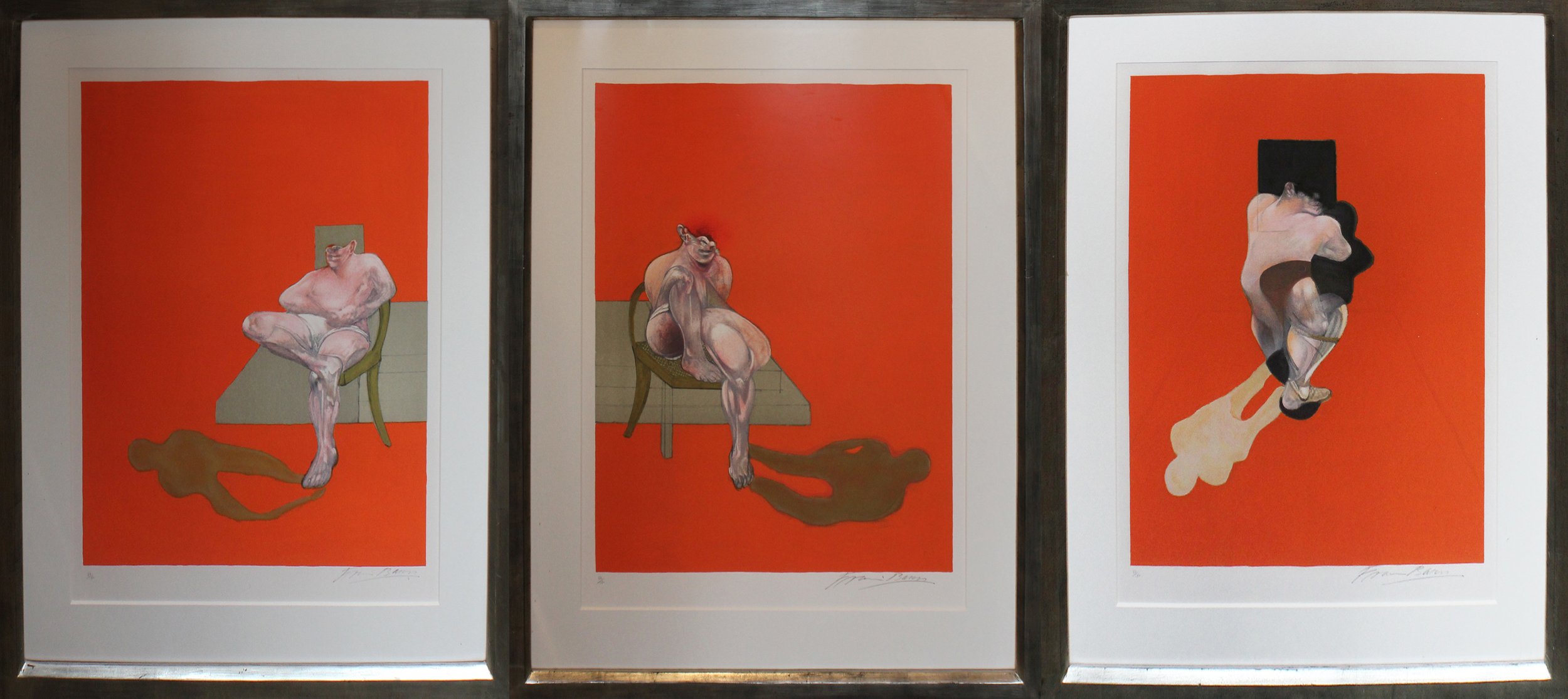  Francis Bacon  (1909-1992)   Triptych , 1983  Lithograph/velin Arches (triptych)  From the numbered edition of 180  Signed and numbered on recto  Each Image: 29 x 21 inches  Each Framed: 38 x 29 1/2 inches  Estimate:  $35,000/$50,000  Sold for: $41,