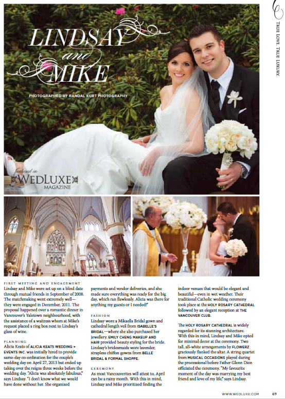 Featured in WedLuxe Magazine, Lindsay & Mike, Winter/Spring 2014