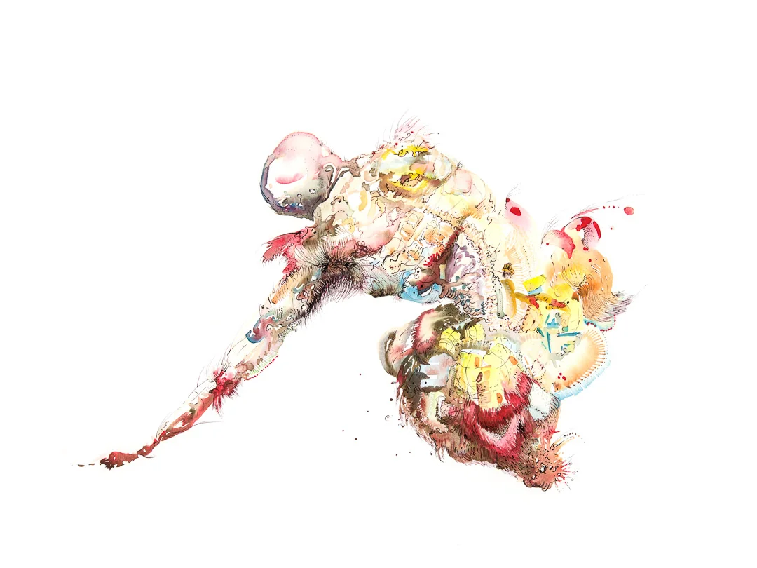  Portrait on an Artist No.1, Icarus series 2014, Watercolor and ink on paper, 18"x24".