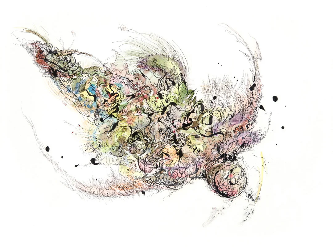 Portrait on an Artist No. 2, Icarus Series, Watercolor Ink & Wax on Paper, 18x24, 2014