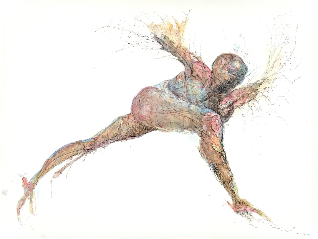 Portrait of an Artist No. 6, Icarus Series 2015. Gouache and ink on paper, 18"x24".