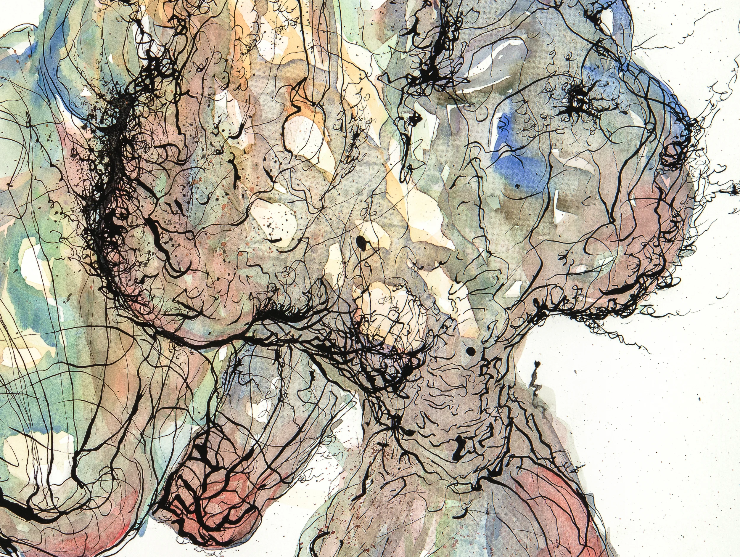 Portrait of an Artist No. 8 (detail), Icarus Series 2015. Gouache and ink on paper, 18"x24".