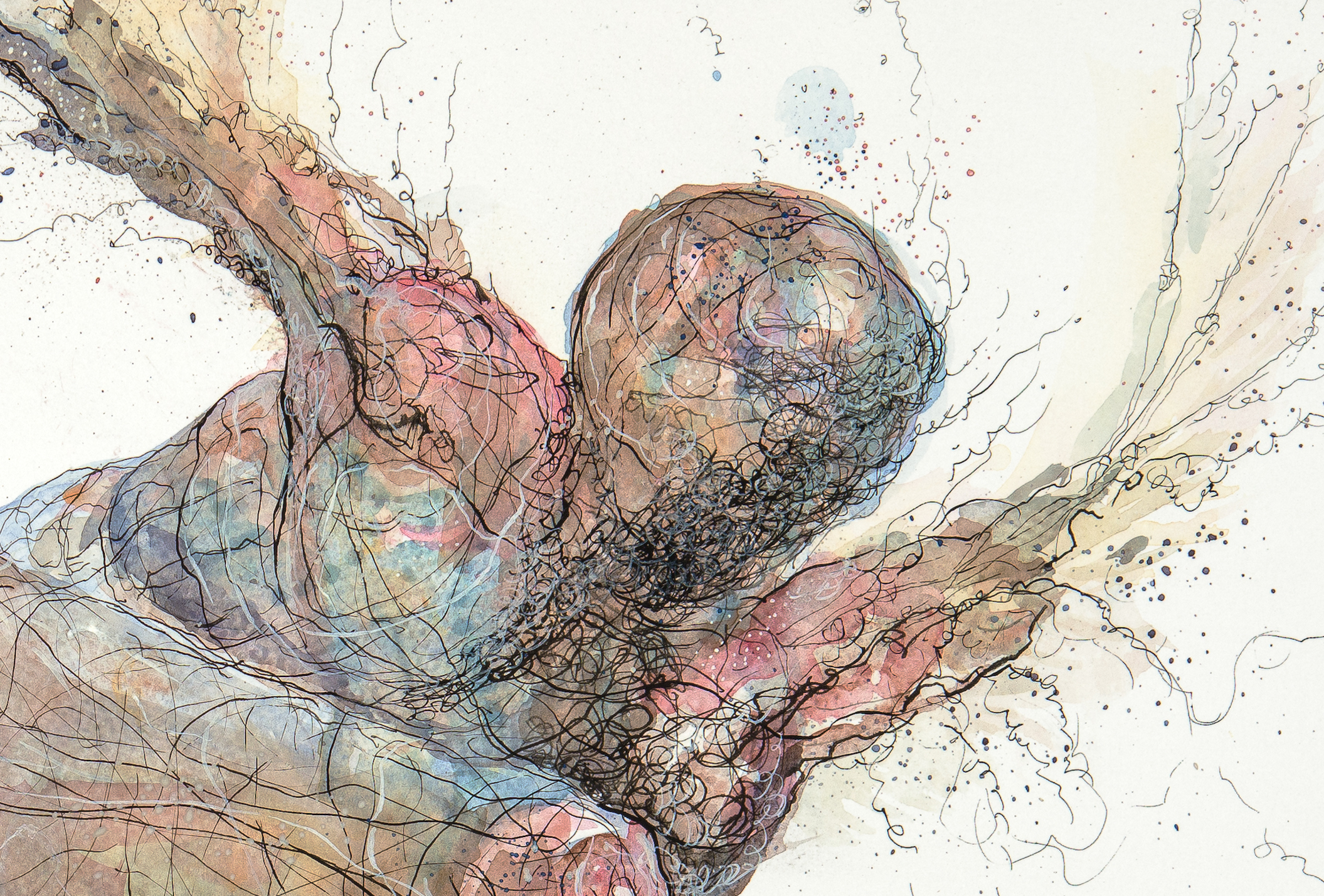 Portrait of an Artist No. 6 (detail), Icarus Series 2015. Gouache and ink on paper, 18"x24".