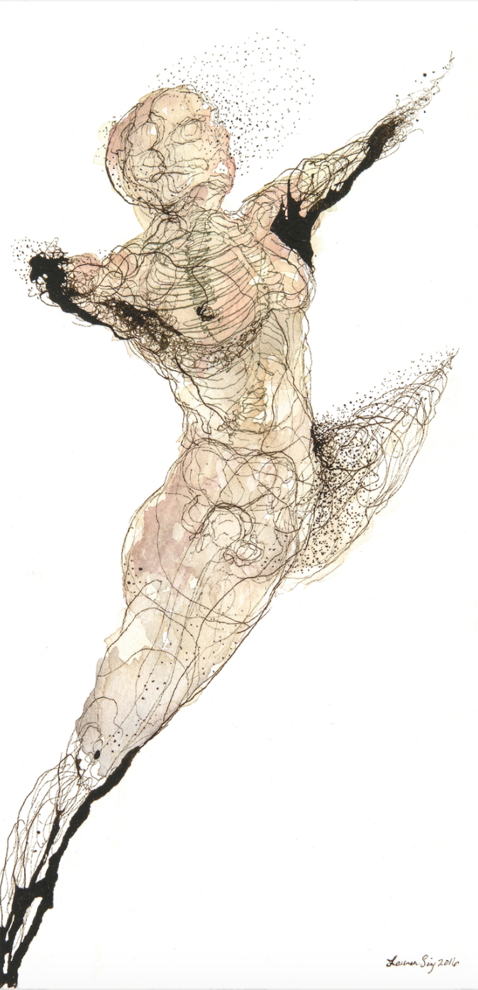 Detail, Portrait of an Artist, Icarus, 2016. Gouache and ink on paper. 9 x 4.5 inches.