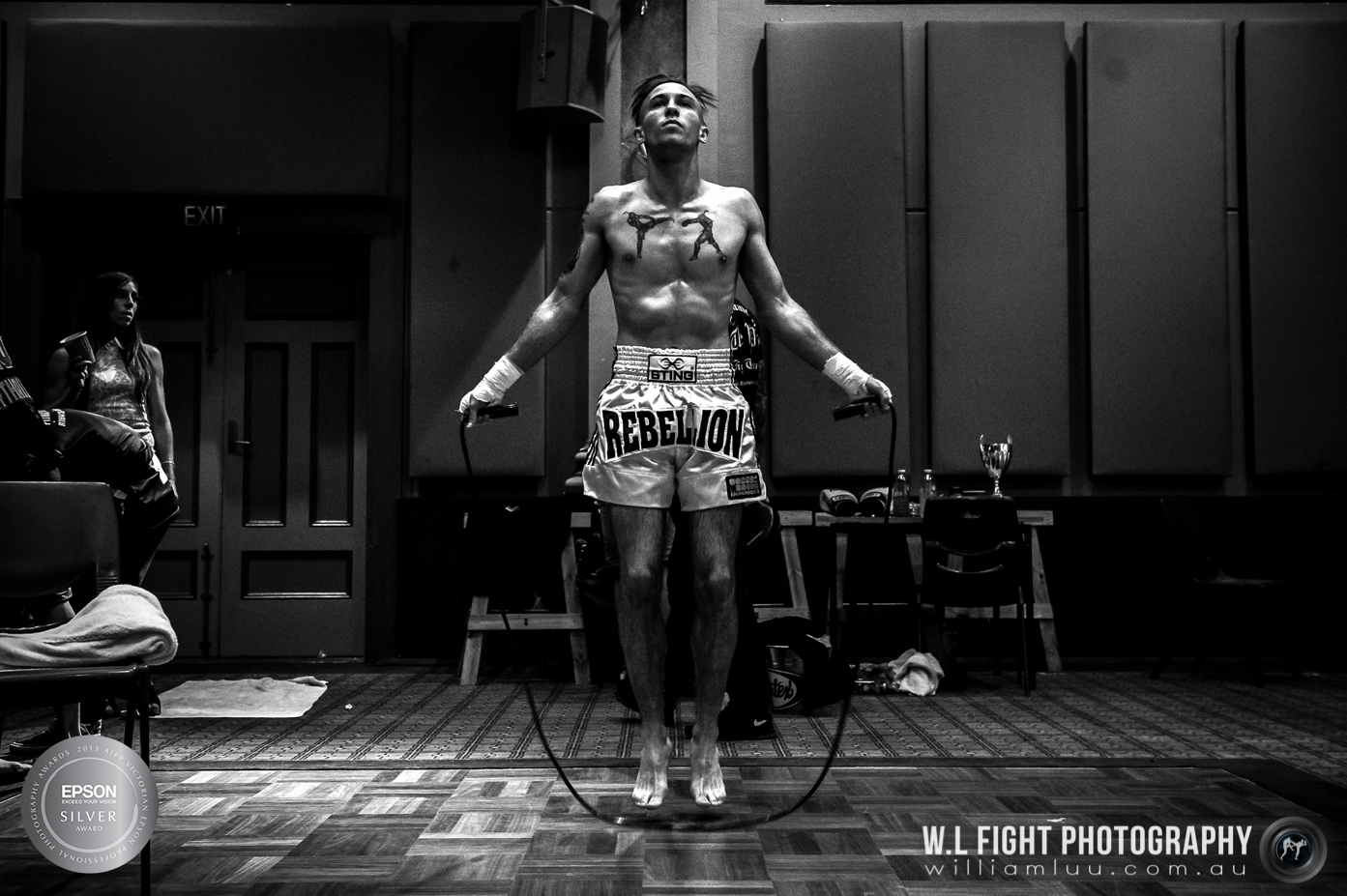  Roy Wills skipping backstage at Rebellion Muay Thai. Awarded Epsom Silver AIPP Award 